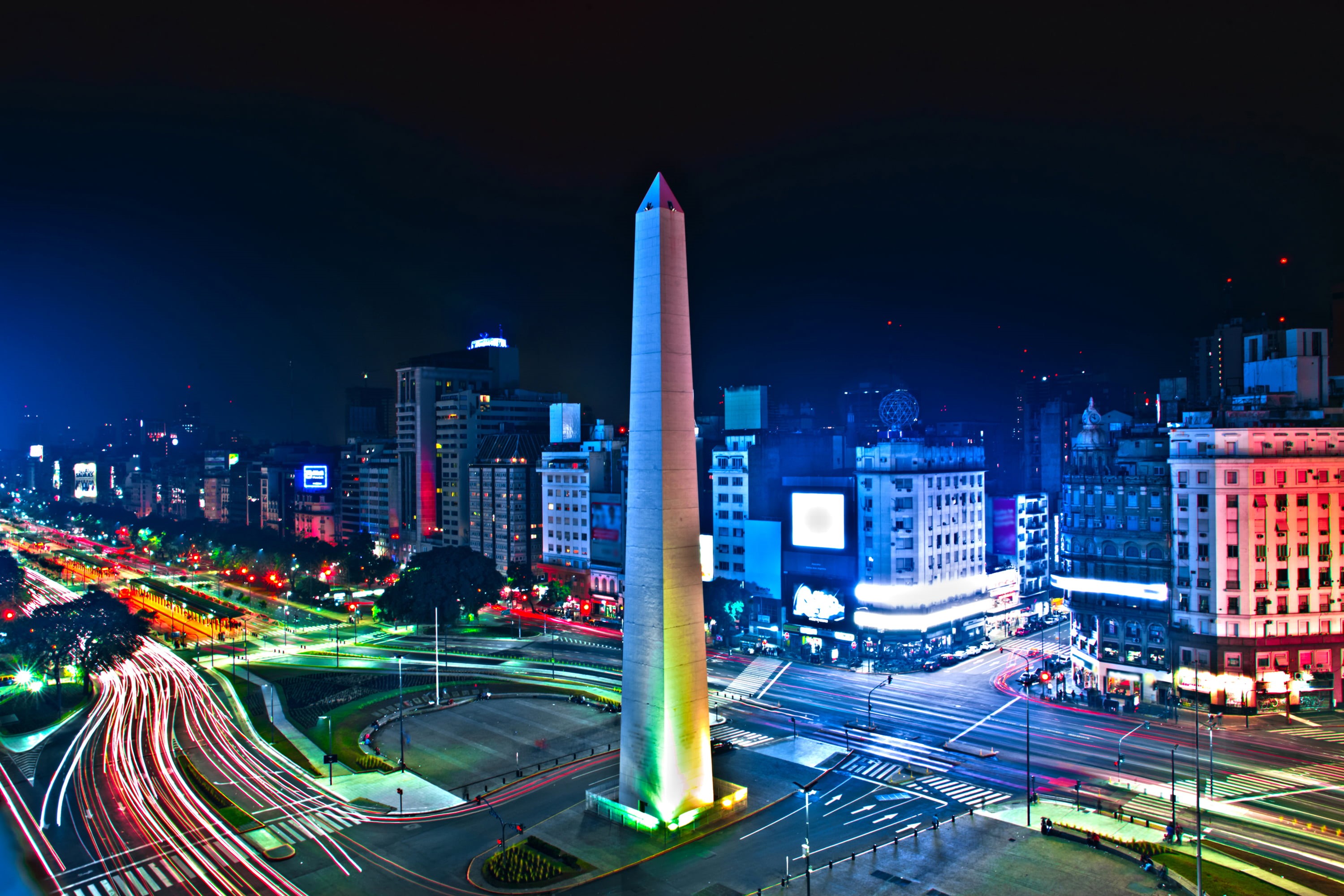 Argentina, motion, home, city street, building exterior, lights, 2K, financial district, Buenos Aires, night, architecture, skyscraper, building, tower, HD Wallpaper