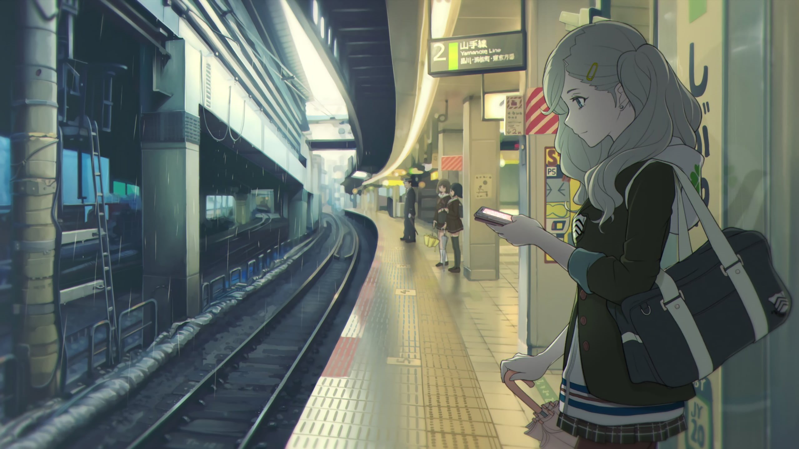 indoors, standing, architecture, real people, track, train - vehicle, train, public transportation, one person, side view, women, Ann Takamaki , anime girls, HD Wallpaper