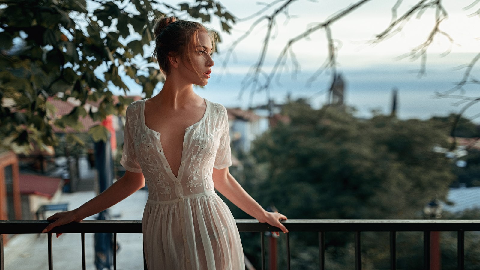 Georgy Chernyadyev, three quarter length, leisure activity, contemplation, focus on foreground, beauty, hairstyle, looking away, railing, one person, young adult, HD Wallpaper