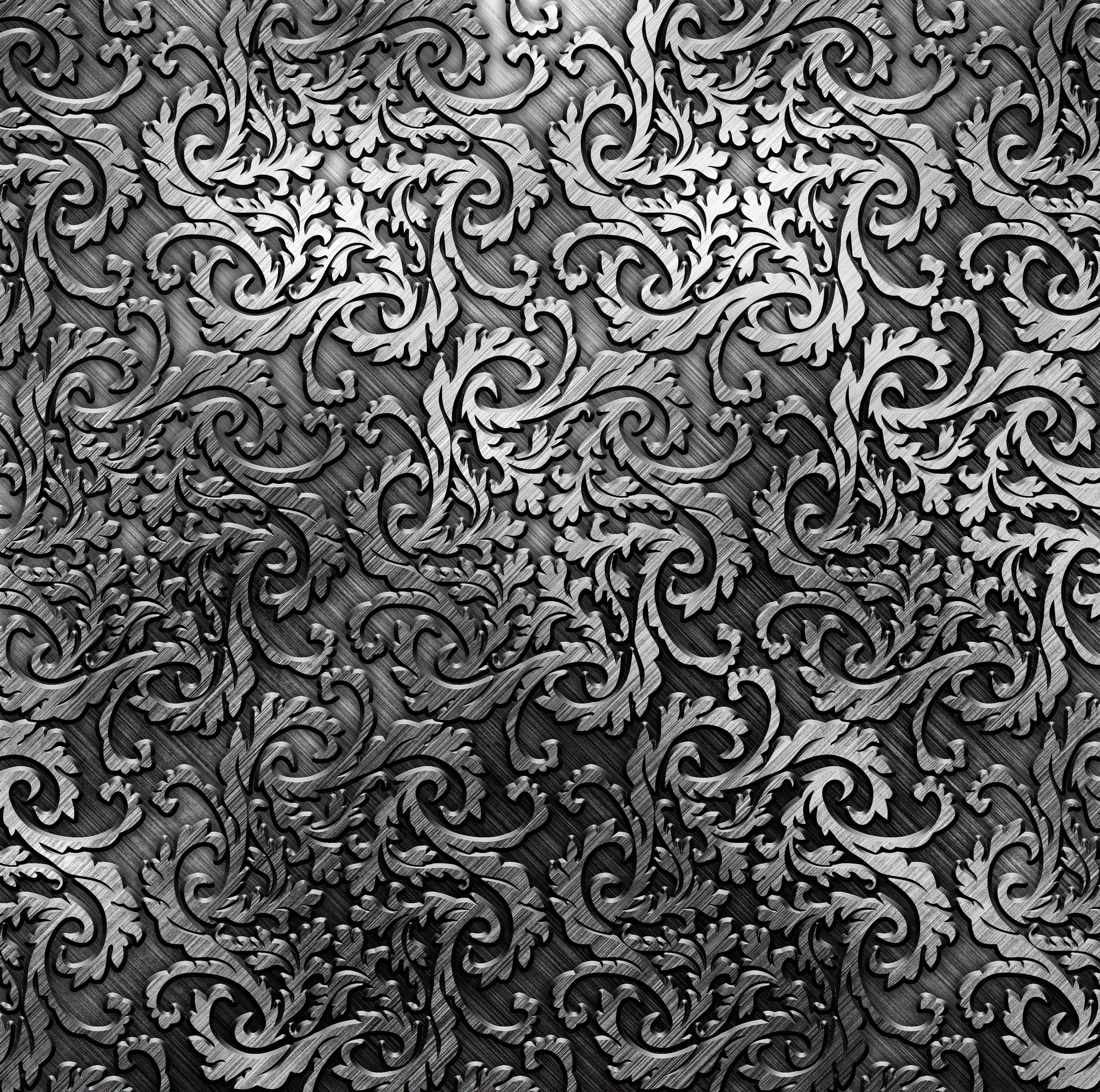 wallpaper Pattern, black Color, directly above, floral pattern, intricacy, textured, 5K, silver, decor, seamless, backdrop, pattern, repetition, HD Wallpaper