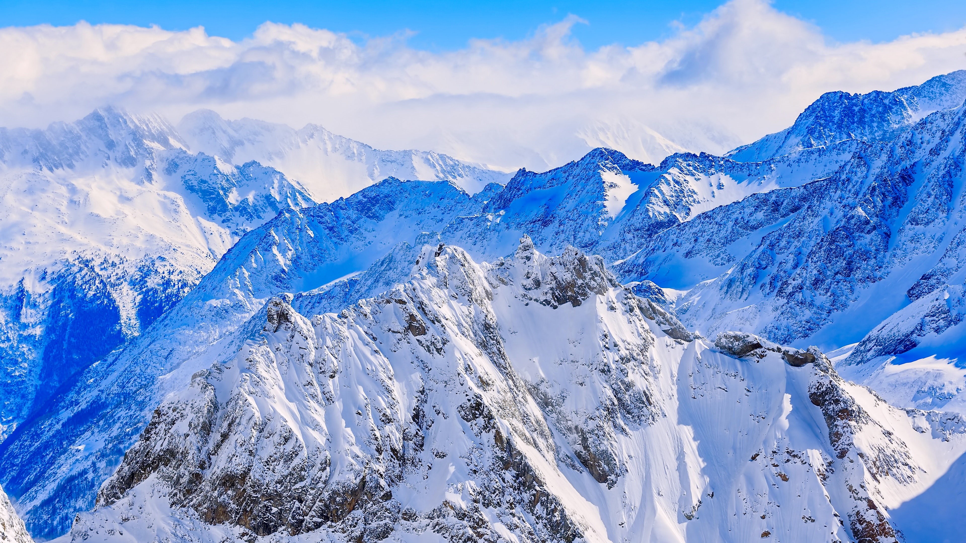 ridge, switzerland, massif, 4K, mountain, summit, winter, mt titlis, sky, alps, mount titlis, titlis, mountain range, snow, uri alps, europe, HD Wallpaper