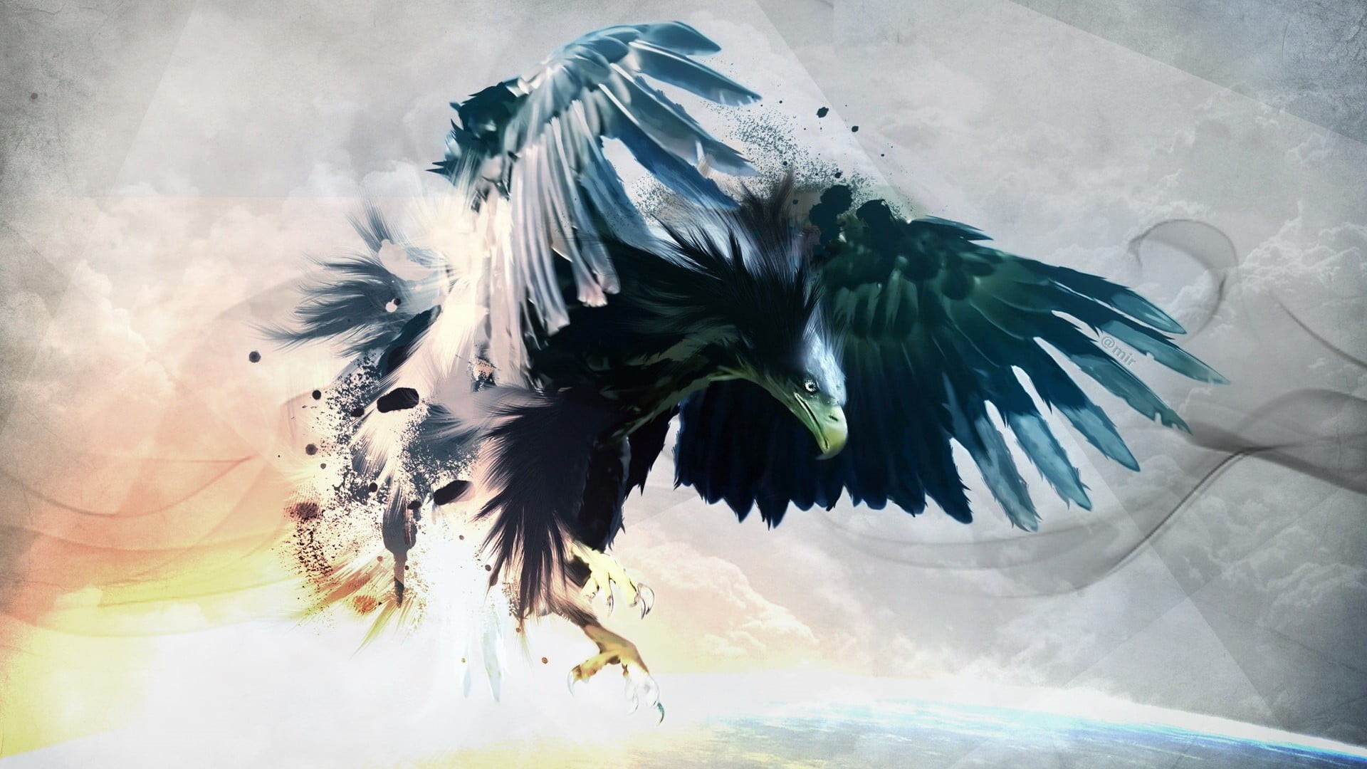 eagle, spread wings, animal themes, flapping, feather, artwork, nature, animal body part, animals in the wild, no people, birds, one animal, flying, mid-air, HD Wallpaper