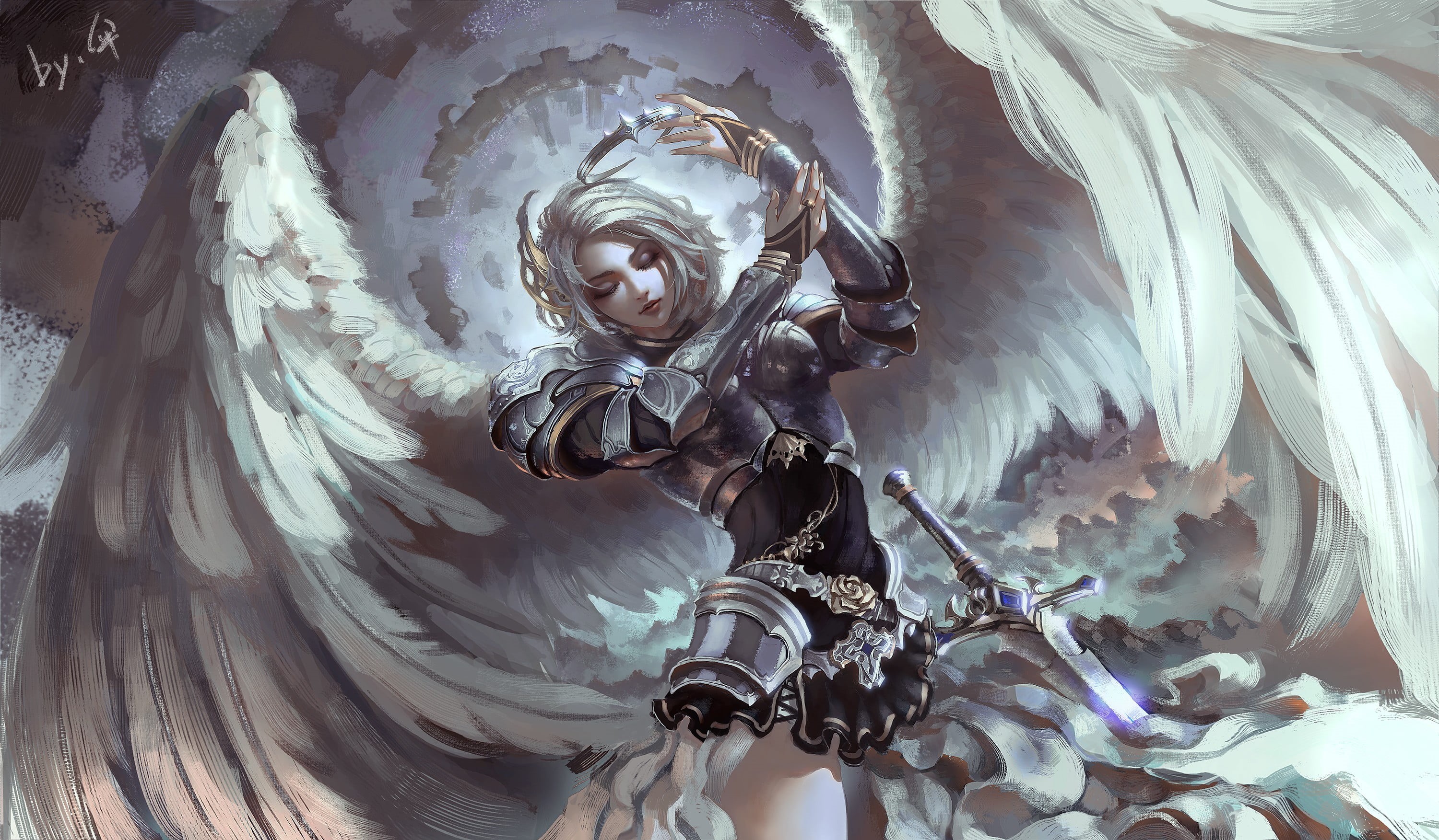 angel, sculpture, ceiling, spirituality, sword, no people, representation, illustration, wings, low angle view, armor, male likeness, nature, art and craft, HD Wallpaper