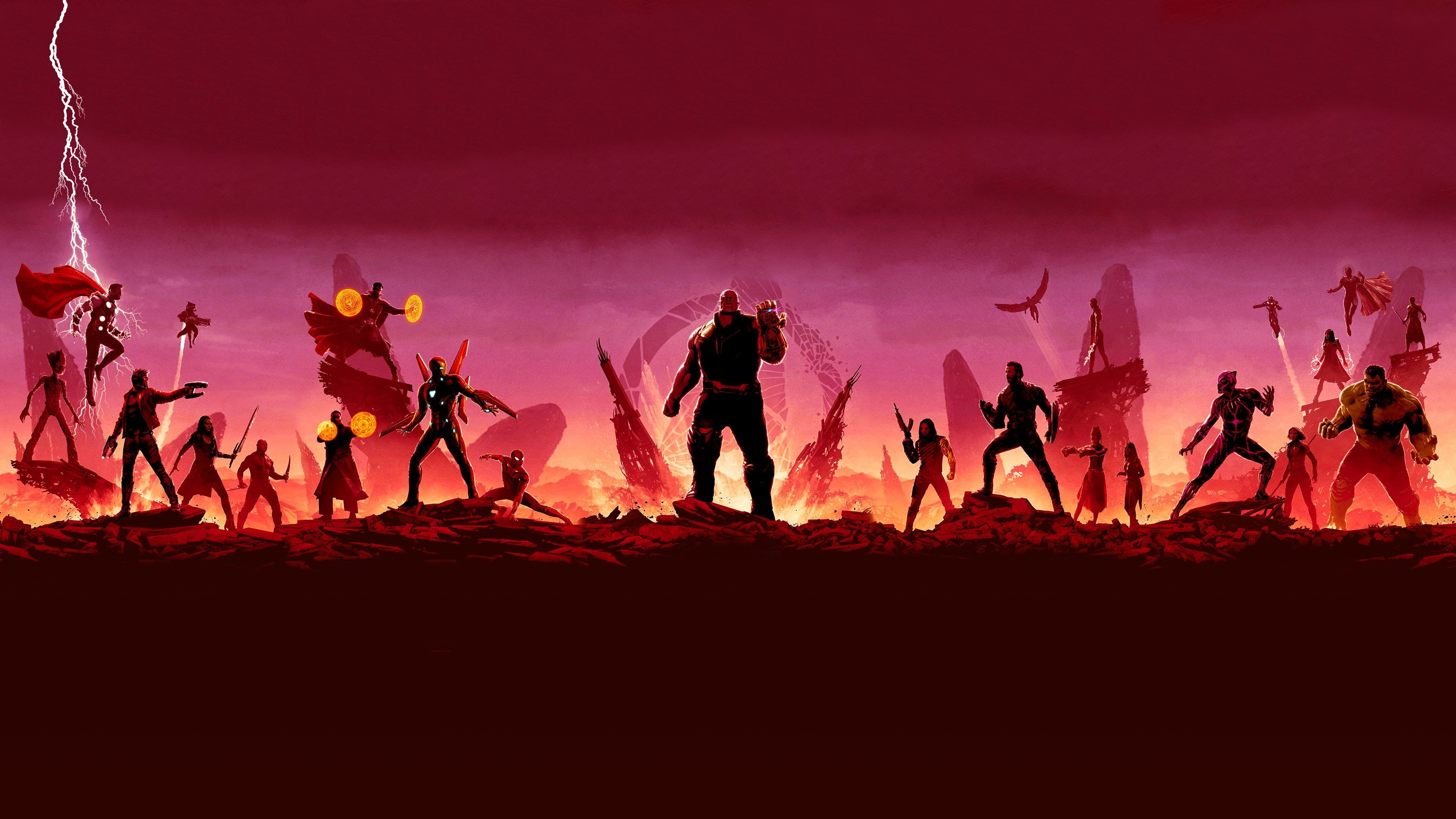 Captain America, Hulk, Spider-Man, Black Panther, Rocket Raccoon, Doctor Strange, Thor, Avengers Endgame, Drax the Destroyer, Bucky Barnes, 4K, Thanos, HD Wallpaper