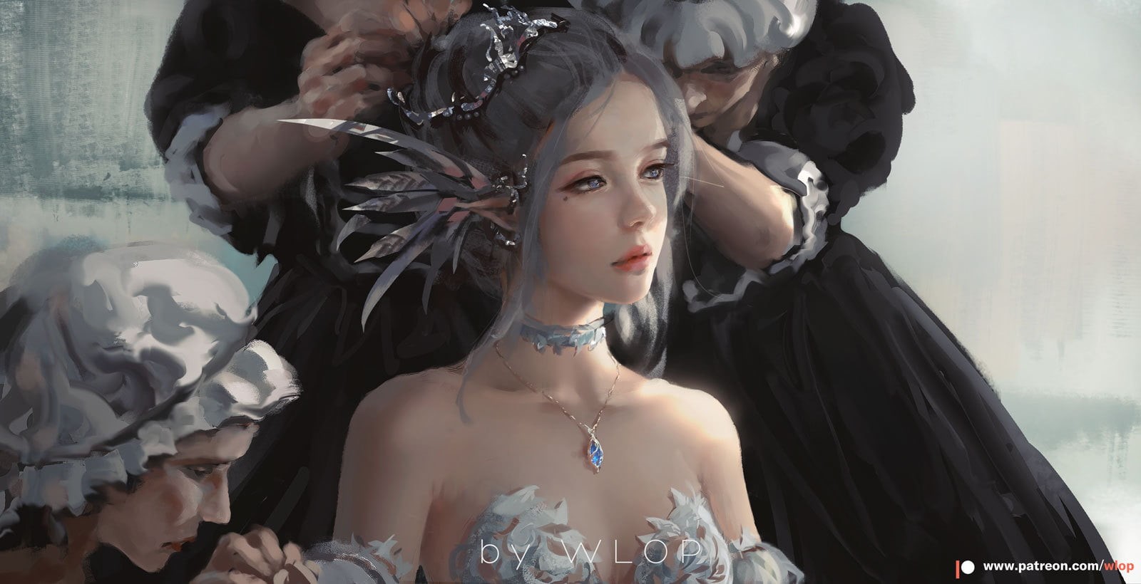 fashion, teenager, fictional, costume, hairstyle, people, character, indoors, waist up, beauty, WLOP, Ghost Blade, anime girls, woman, beautiful woman, HD Wallpaper