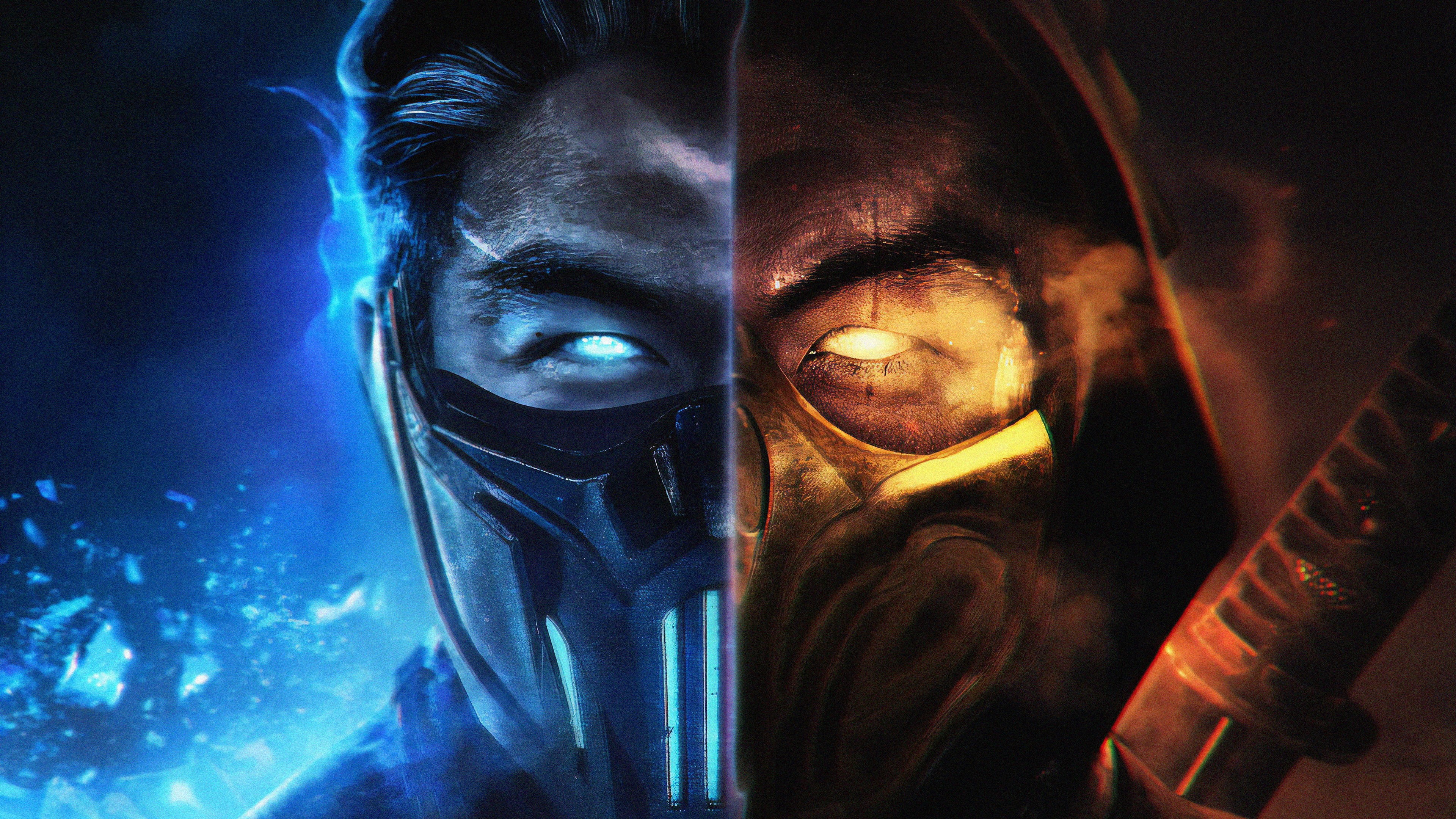 digital art, illustration, fictional, scorpion, blue, artwork, Video Game Art, digital, edit, fictional character, 4K, Mortal Kombat, Fantasy Men, Ninja, HD Wallpaper