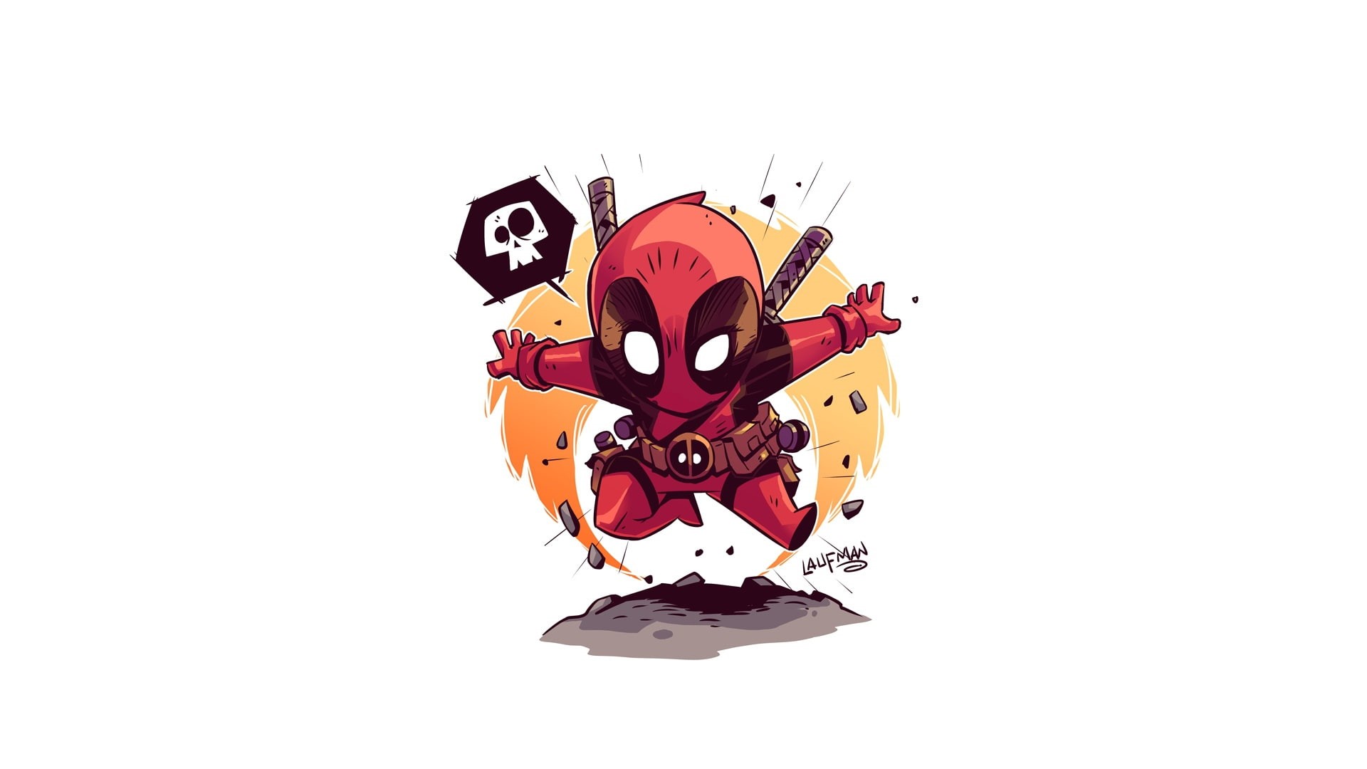 simple background, artwork, Marvel Comics, white background, Deadpool, 1080P, HD Wallpaper