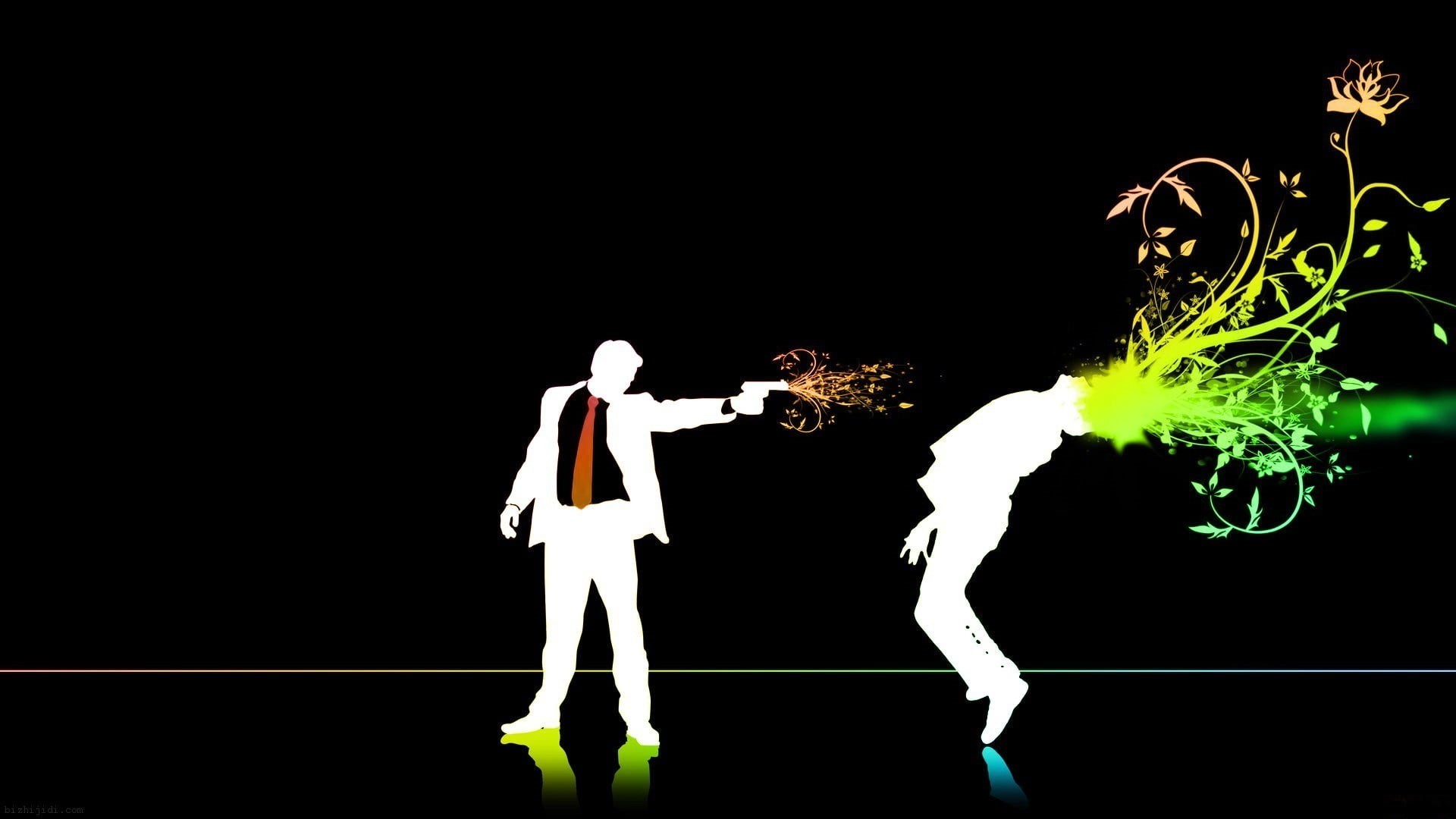 mid adult men, artwork, murder, colorful, white color, men, creativity, shooting, gun, indoors, man, digital composite, two people, full length, tie, digital art, HD Wallpaper