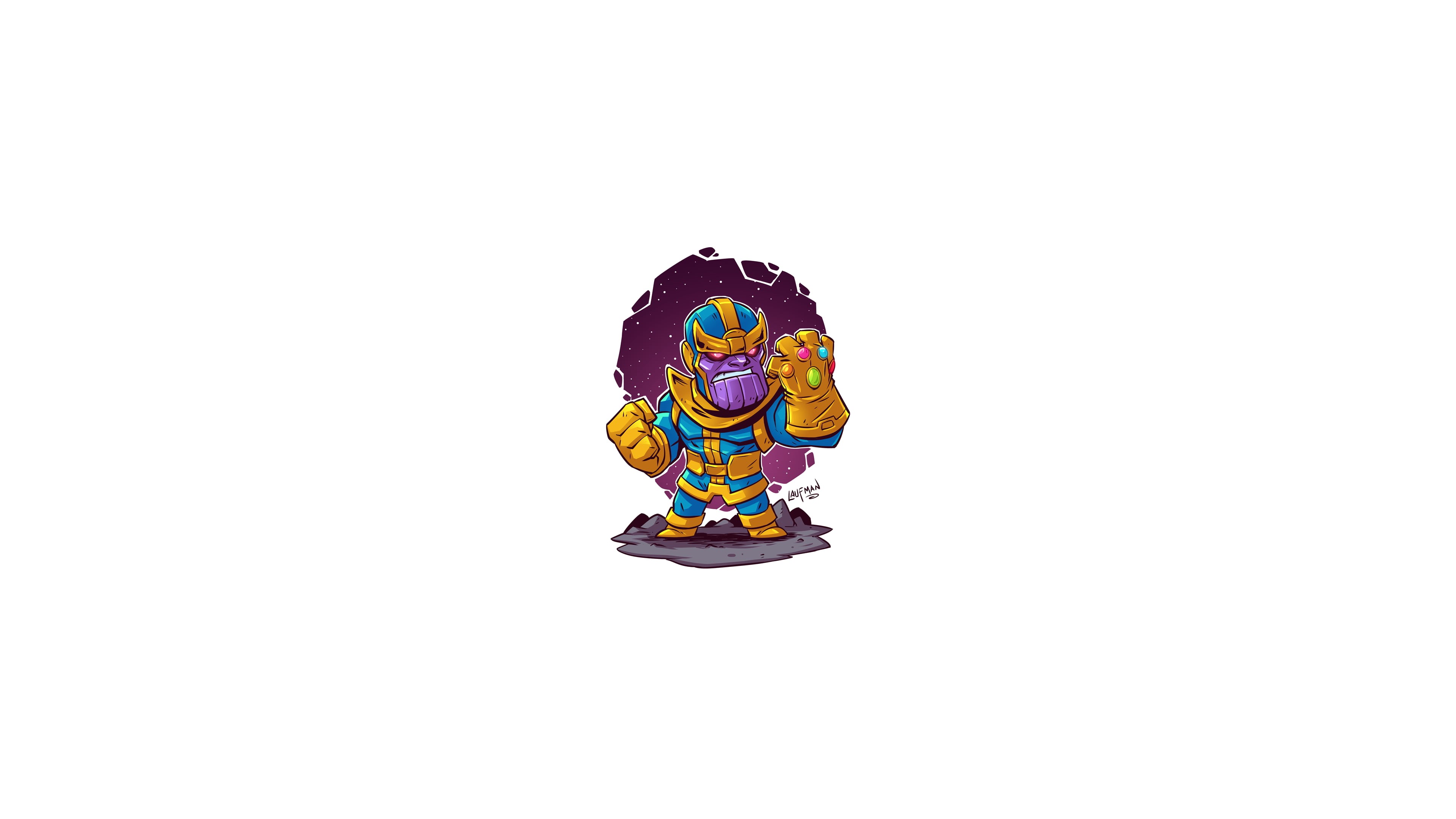 Derek Laufman, Marvel Super Heroes, MCU, minimalism, Marvel Comics, 4K, Thanos, Marvel Heroes, Marvel Cinematic Universe, chibi, HD Wallpaper