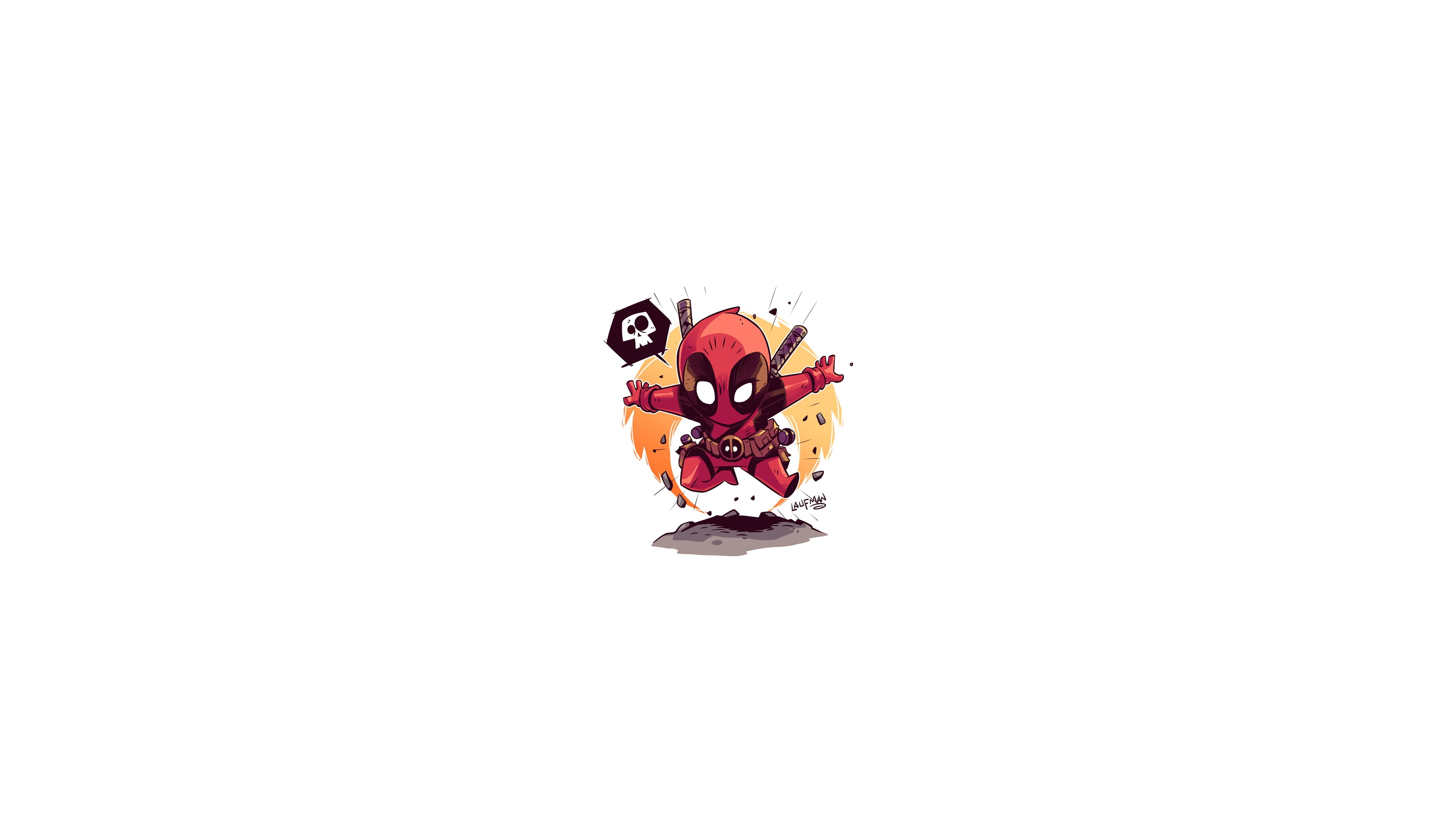 4K, Marvel Heroes, comic art, Derek Laufman, minimalism, Merc with a mouth, comic books, Marvel Comics, Marvel Super Heroes, Deadpool, chibi, comics, HD Wallpaper