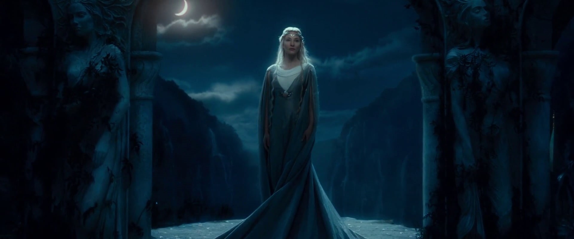spooky, female, women, tranquility, horror, front view, moonlight, Cate Blanchett, dark, beautiful woman, hair, young adult, The Hobbit: An Unexpected Journey, HD Wallpaper