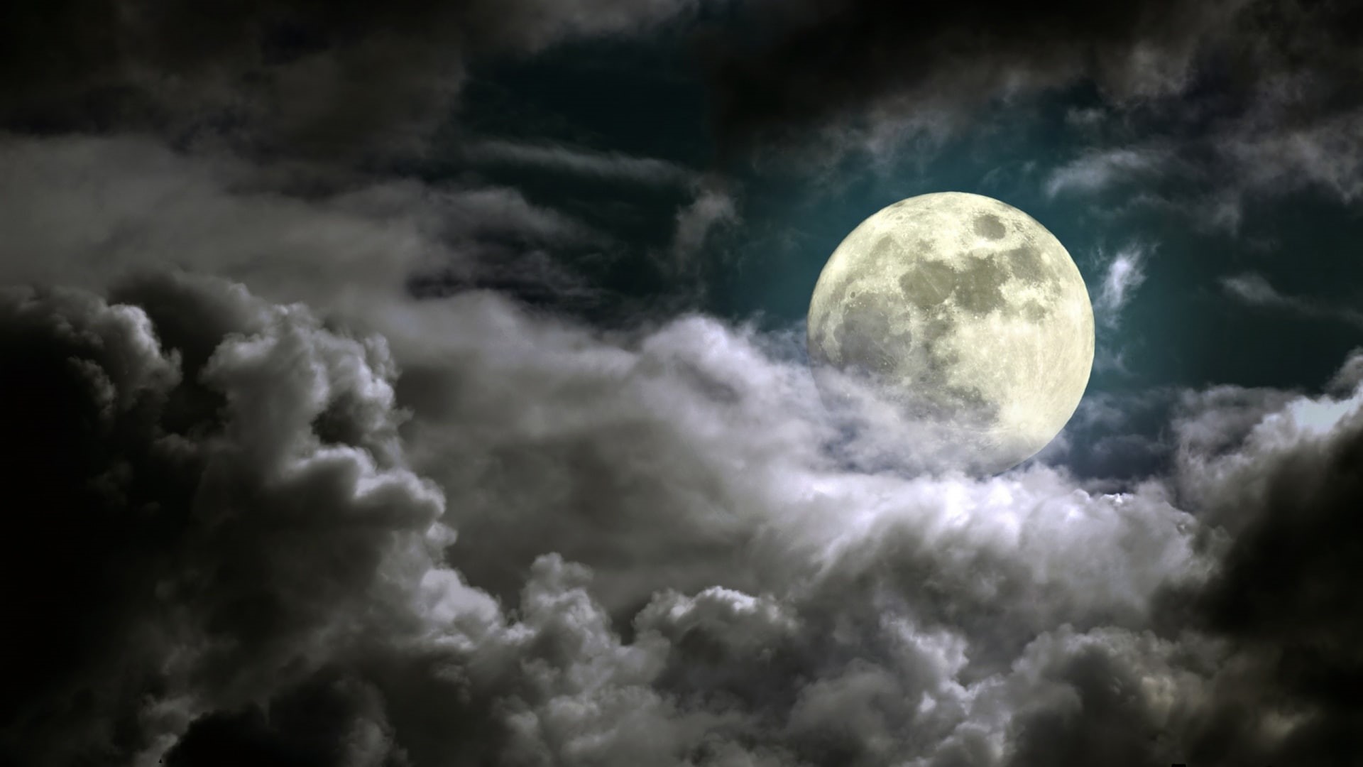 full, 1080P, moon, sky, full moon, clouds, nature, dark, moonlight, HD Wallpaper
