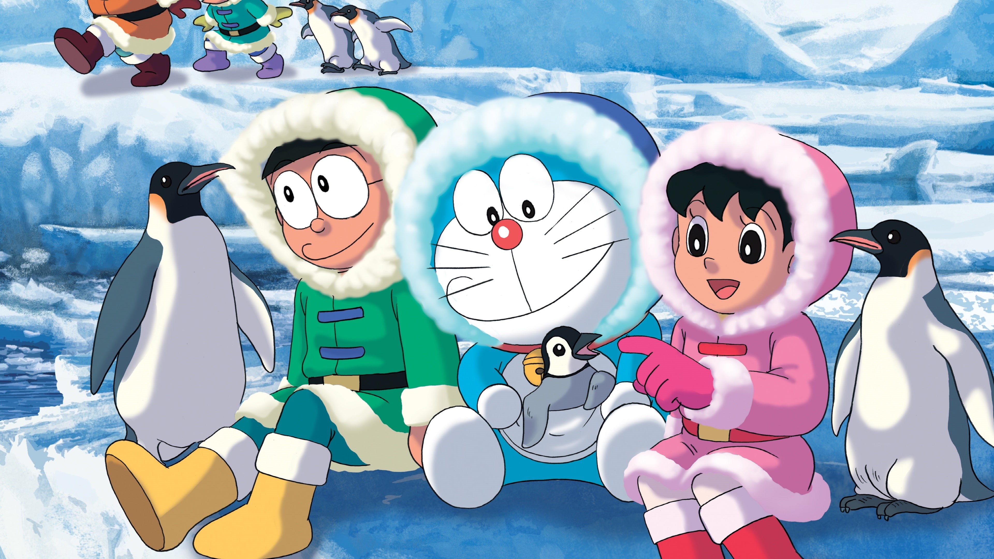 Snow, Antarctica, 4K, Penguins, Cold, Doraemon, HD Wallpaper