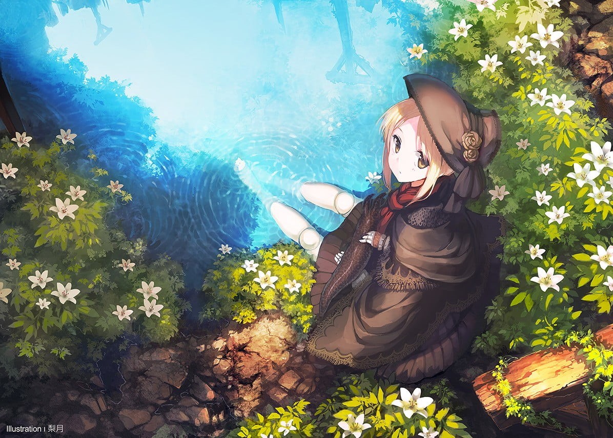 original characters, high angle view, tree, lifestyles, anime girls, sunlight, anime, real people, plant, 480P, creativity, nature, art and craft, sculpture, HD Wallpaper