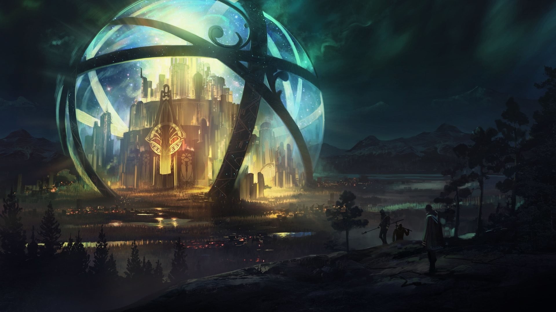 sphere, 1080P, artwork, architecture, transparent, illuminated, fantasy art, built structure, travel destinations, art, digital art, fantasy, no people, HD Wallpaper