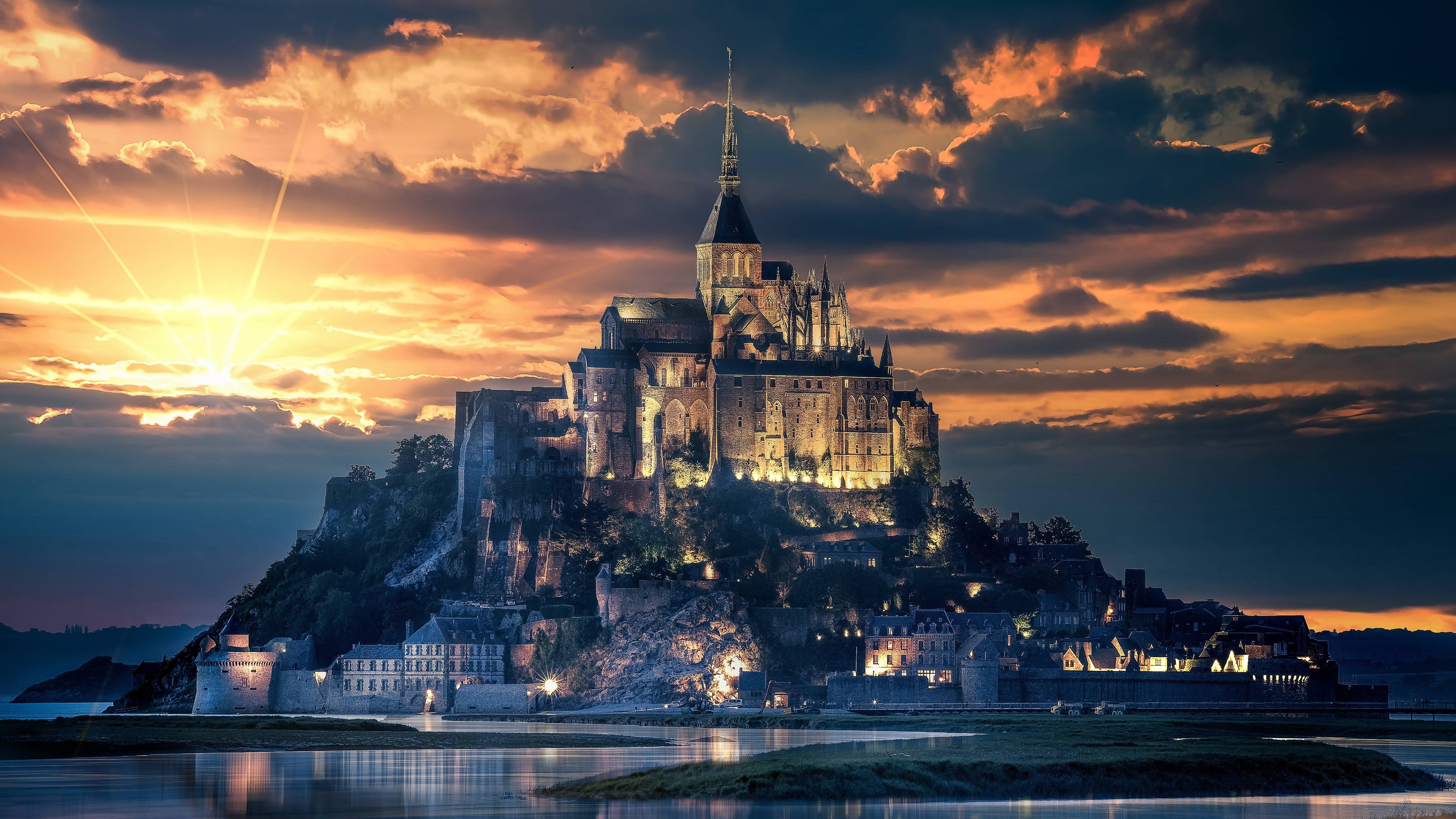 mont saint michel abbey, monastery, france, mont saint michel, normandy, 4K, europe, HD Wallpaper