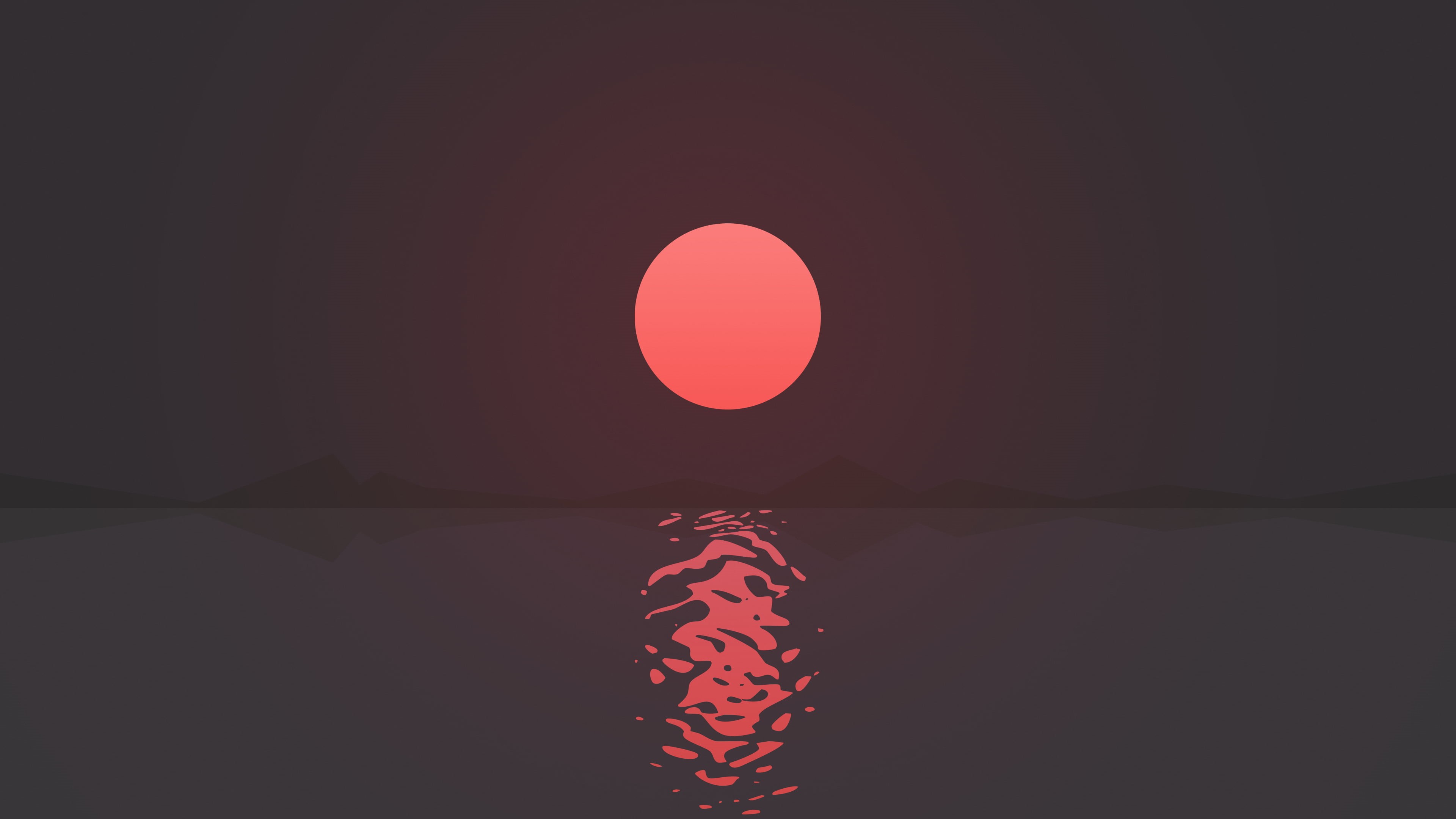 vector, copy space, sea, night, illustration, full, circle, tranquil scene, 4K, sky, yellow, heat - Temperature, symbol, Sun, minimalism, flame, geometric shape, HD Wallpaper