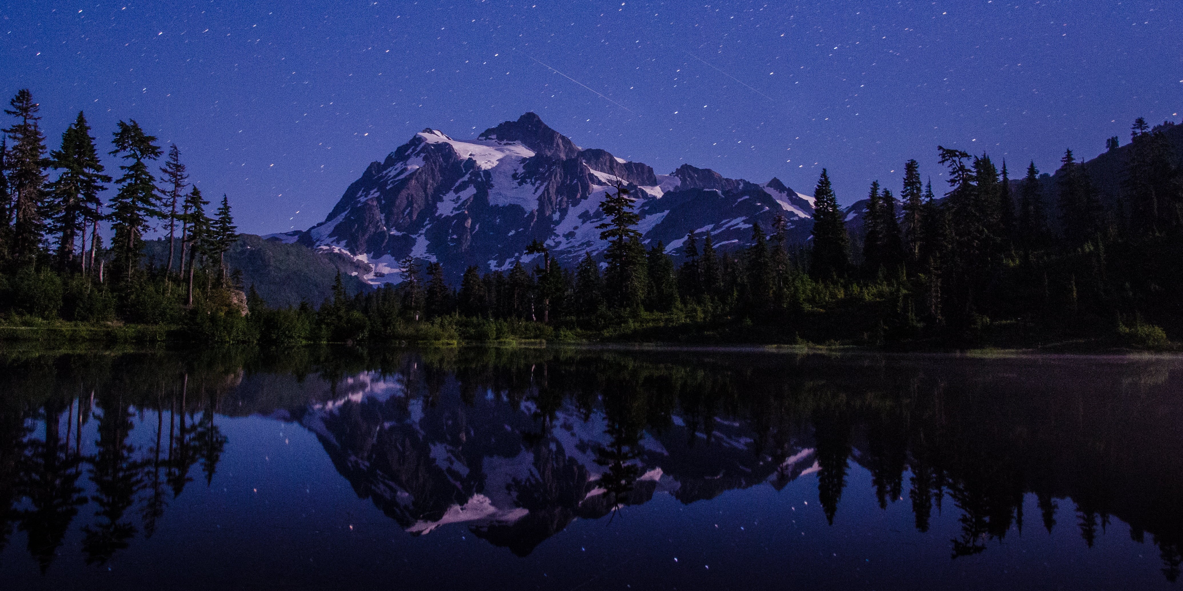 4K, body, Reflections, Mount Baker, Scenery, USA, outdoors, North  Cascades, sky, Alpine, s, nighttime, Picture, landscape photography, photography, Vista, HD Wallpaper