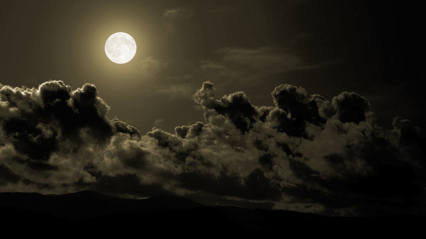 Moon, astronomy, sky, storm, landscape, moonlight, space, silhouette, illustration, outdoors, full, digital art, people, beauty in nature, group of people, HD Wallpaper