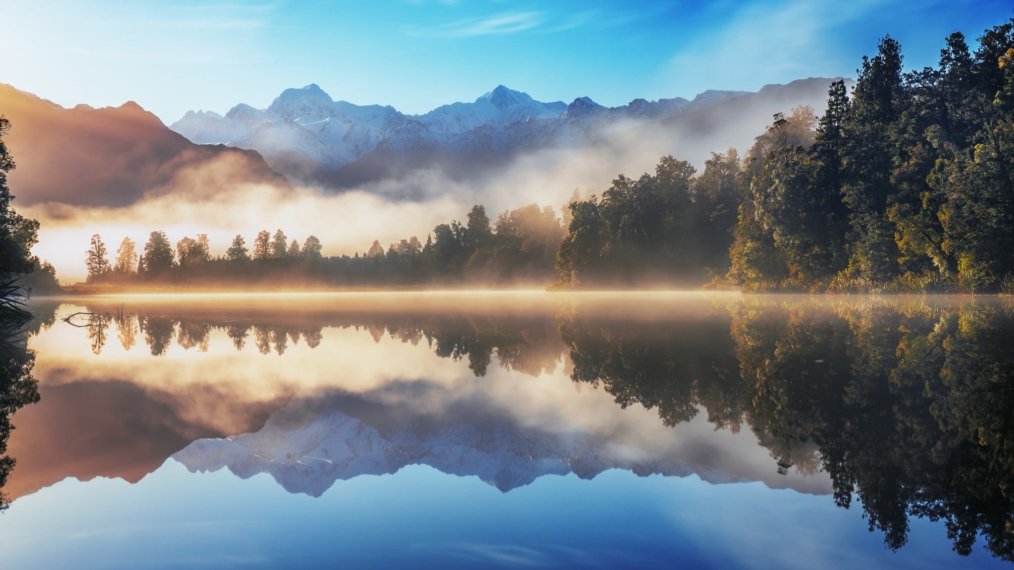 tranquility, water, scenics - nature, trees, lake, outdoors, forest, sunrise - dawn, non-urban scene, nature, reflection, mountain, sky, plant, reflection lake, HD Wallpaper