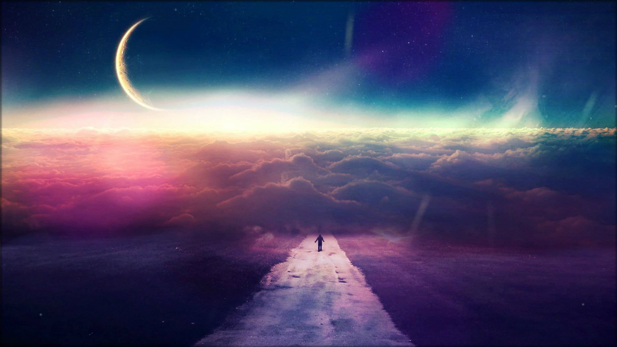 space, one person, beauty in nature, outdoors, tranquility, alone, dark, cloud - sky, mystery, nature, scenics - nature, fantasy art, full length, sky, HD Wallpaper