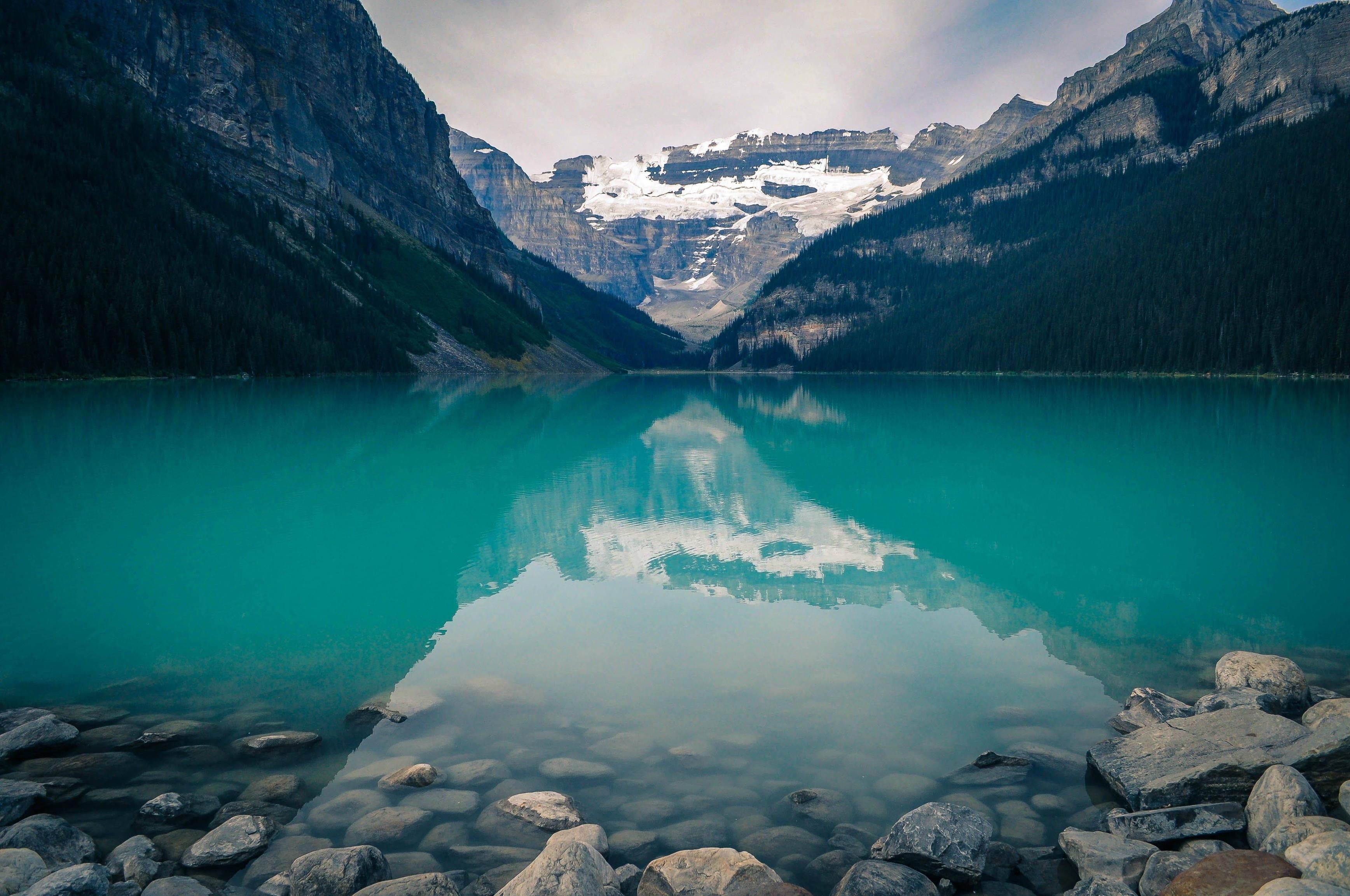 lake, mountains, beauty in nature, water, nature, rock - object, sky, rock, reflection, idyllic, mountain range, mountain, solid, tranquility, body, outdoors, HD Wallpaper