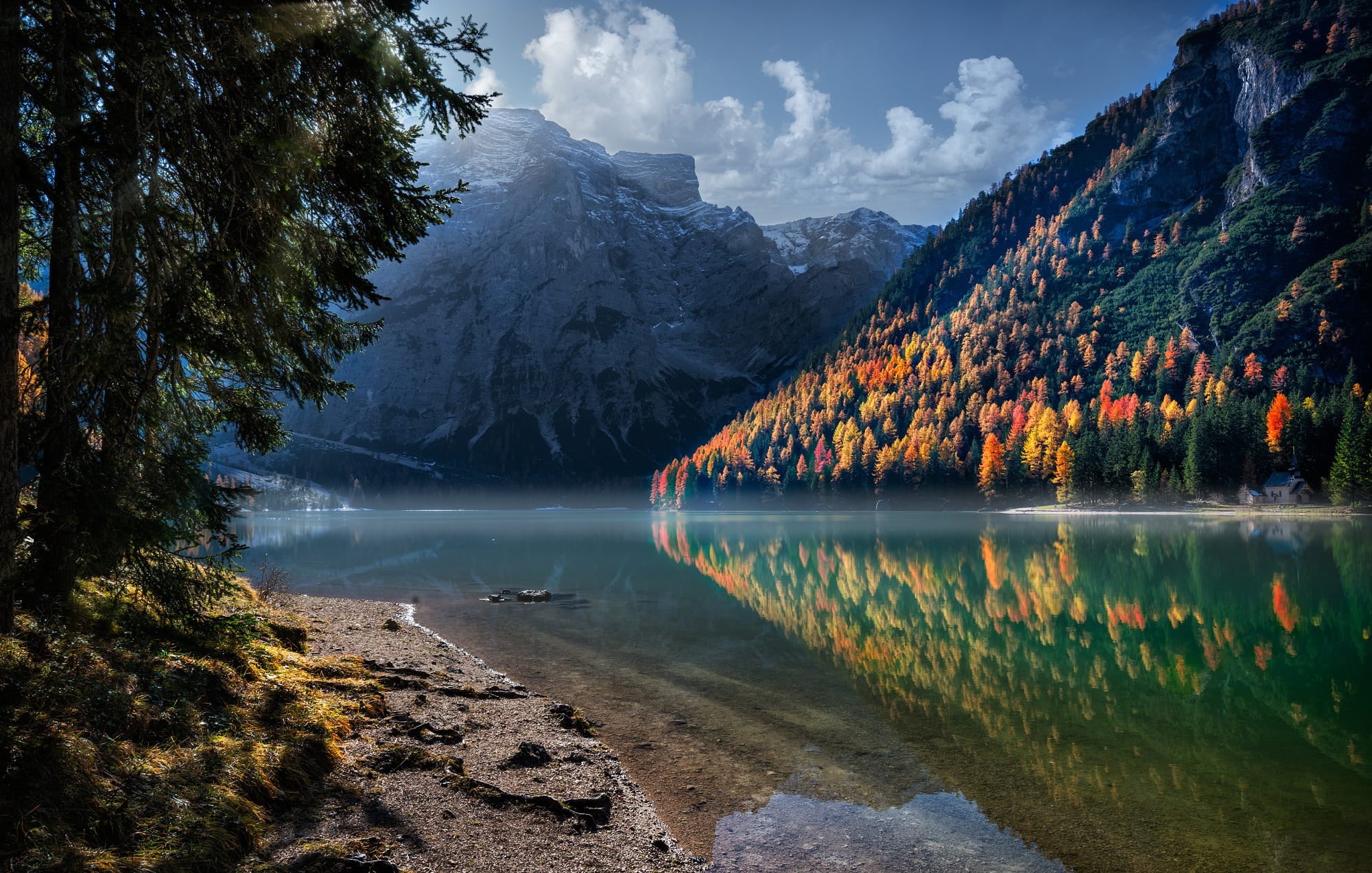 no people, tranquil scene, forest, 1080P, nature, scenics - nature, body, mountains, reflection, non-urban scene, autumn, tree, idyllic, Italy, water, HD Wallpaper