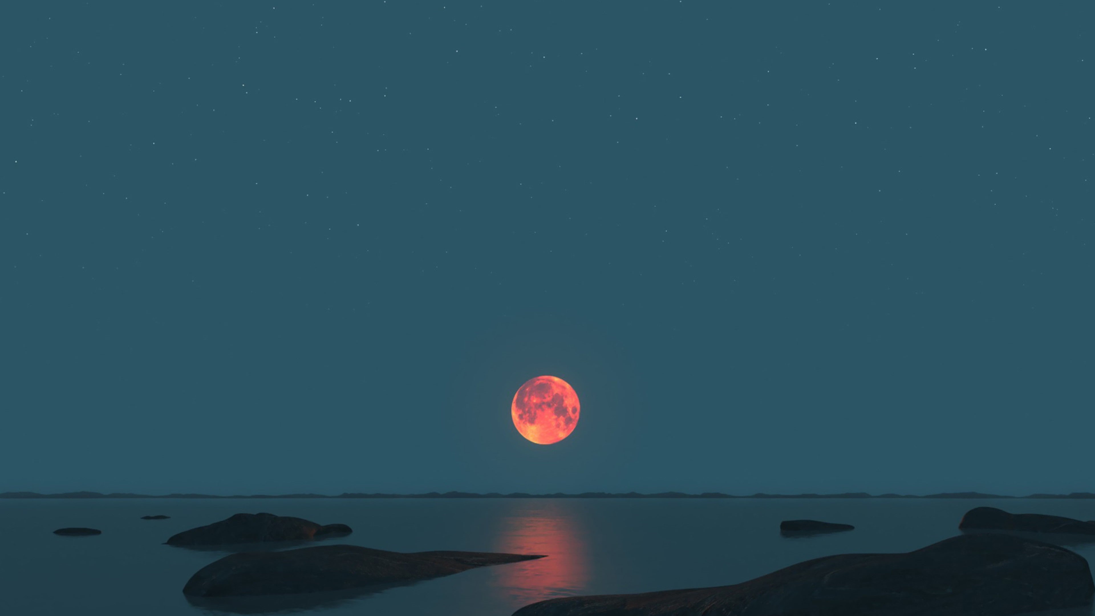 tranquility, nature, solar, eclipse, Moon, non-urban scene, landscape, sky, sea, clear sky, Red moon, full moon, waterfront, outdoors, rock, no people, HD Wallpaper