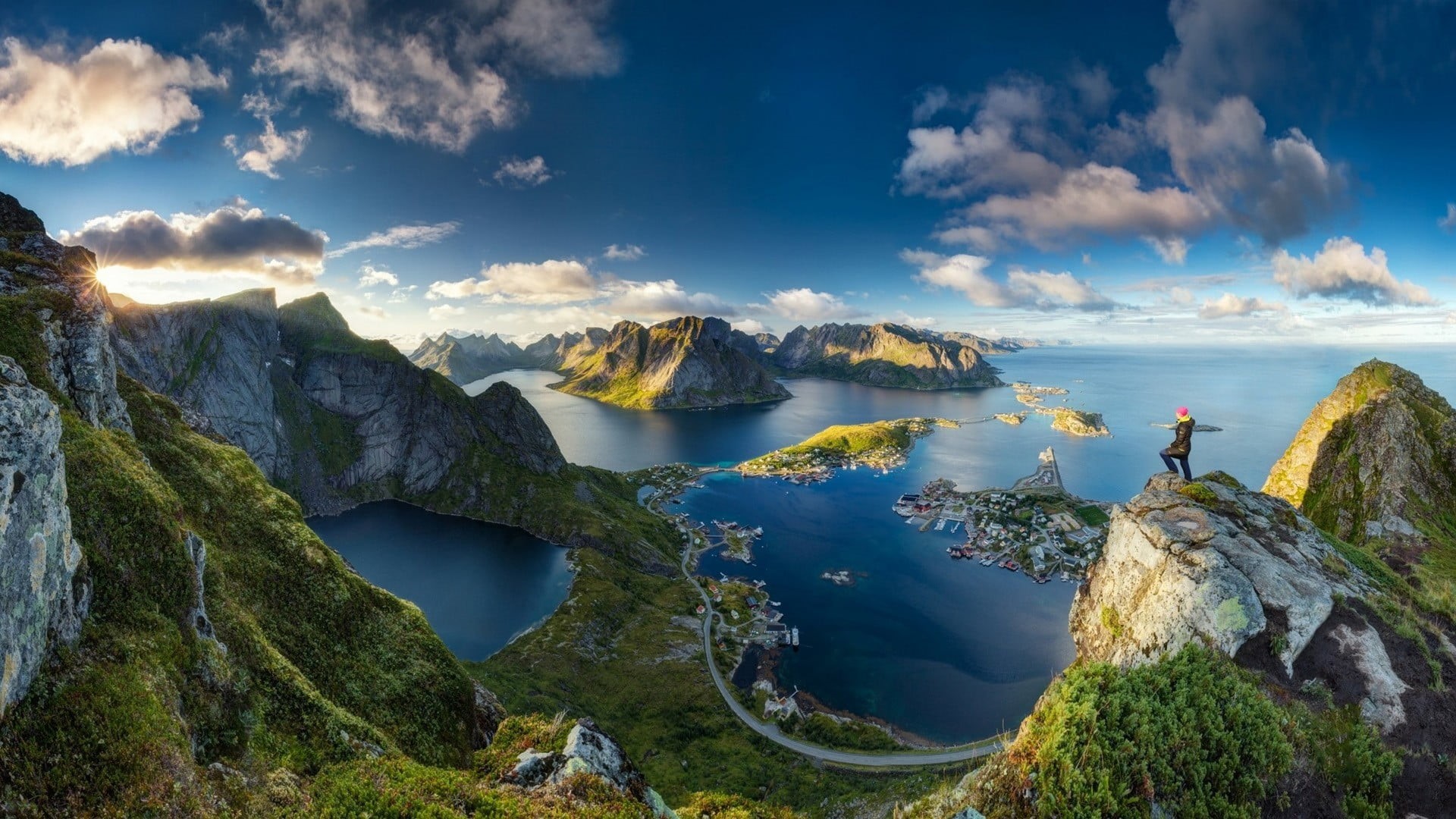 beauty in nature, rock - object, landscape, 1080P, looking at view, sky, grass, solid, land, idyllic, mountains, anime, Norway, outdoors, mountain range, HD Wallpaper