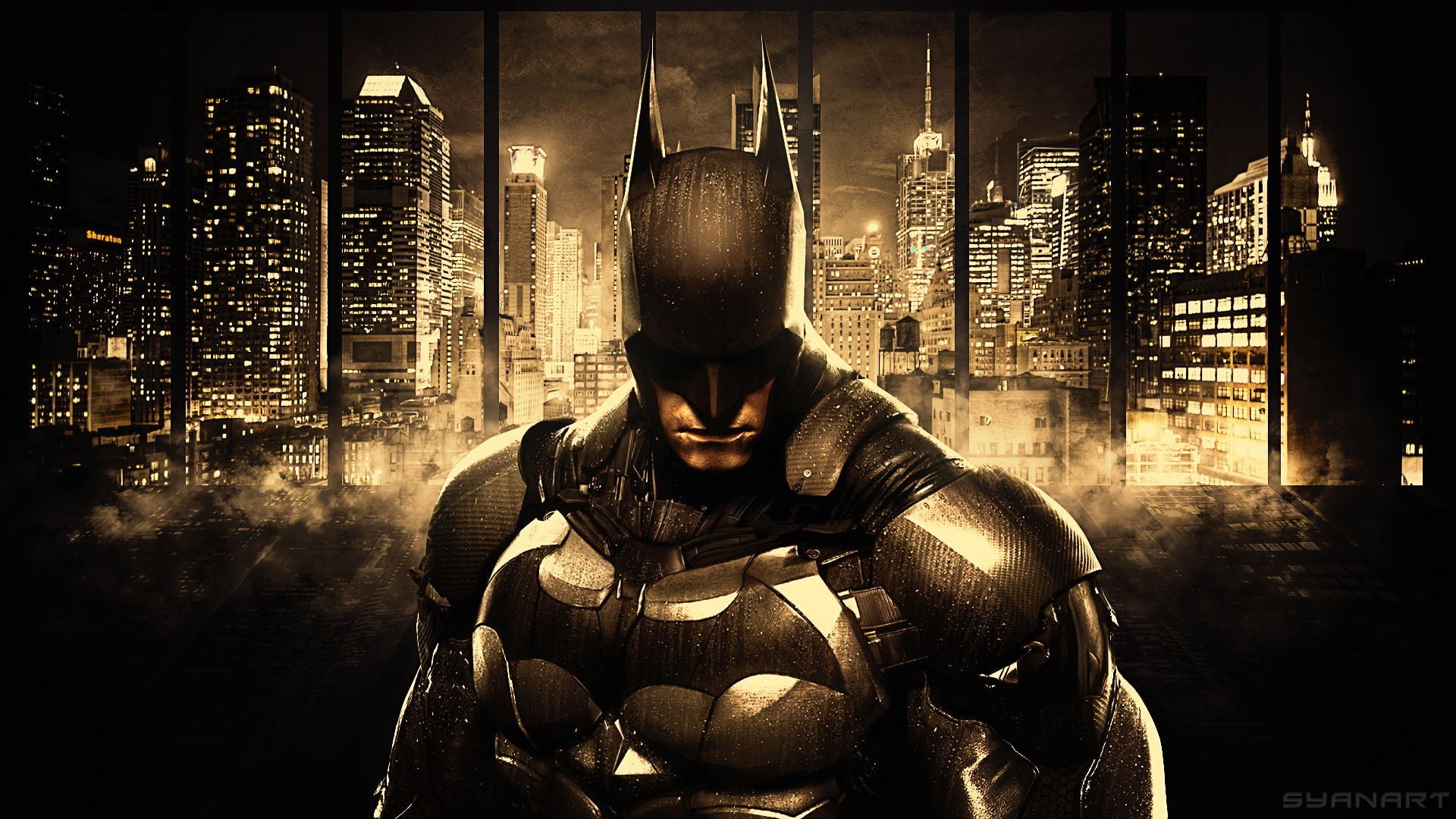 dark, war, protection, night, security, game, fighting, aggression, poster, warning sign, men, 1080P, arkham, skyscraper, DC Comics, armed forces, clothing, HD Wallpaper