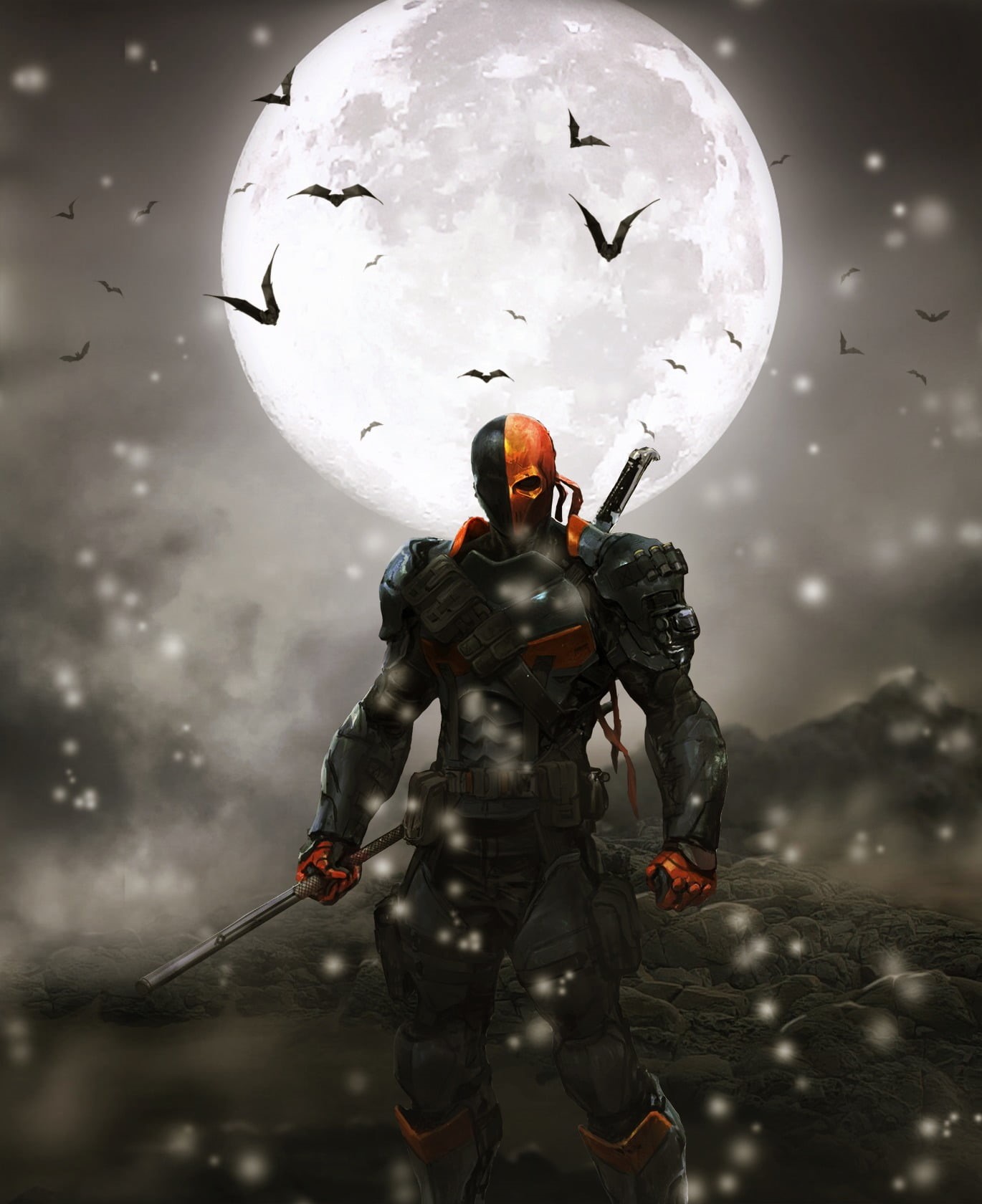 flying, snow, animals in the wild, animal wildlife, space, creativity, video games, Deathstroke, Moon, human representation, Green Arrow, art and craft, Phone HD Wallpaper
