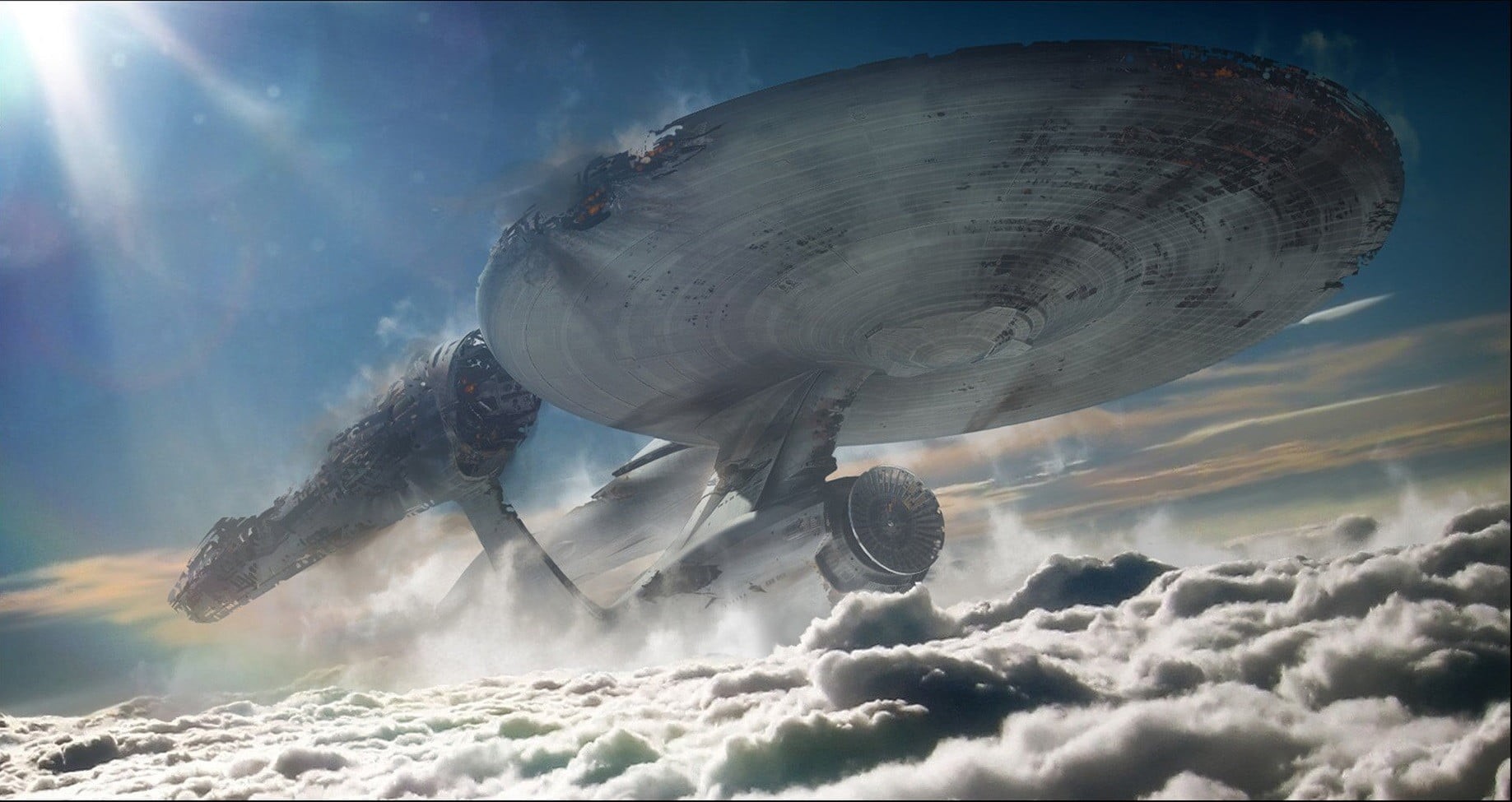 communication, beauty in nature, outdoors, scenics - nature, lens flare, Star Trek: Enterprise, sky, no people, cloud - sky, uss, nature, motion, digital composite, HD Wallpaper