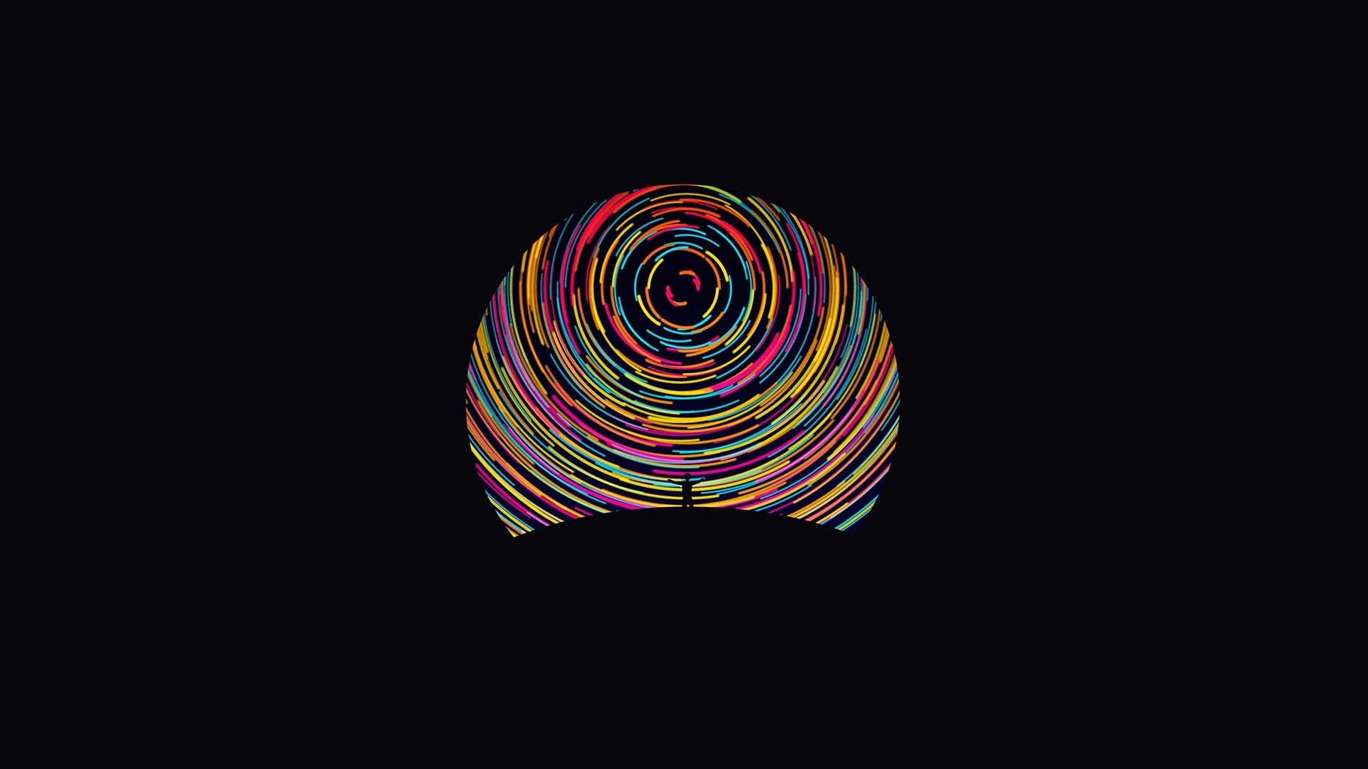 pattern, black background, night, light, minimalism, illustration, lighting equipment, dark, colorful, low angle view, copy space, geometric shape, circle, HD Wallpaper