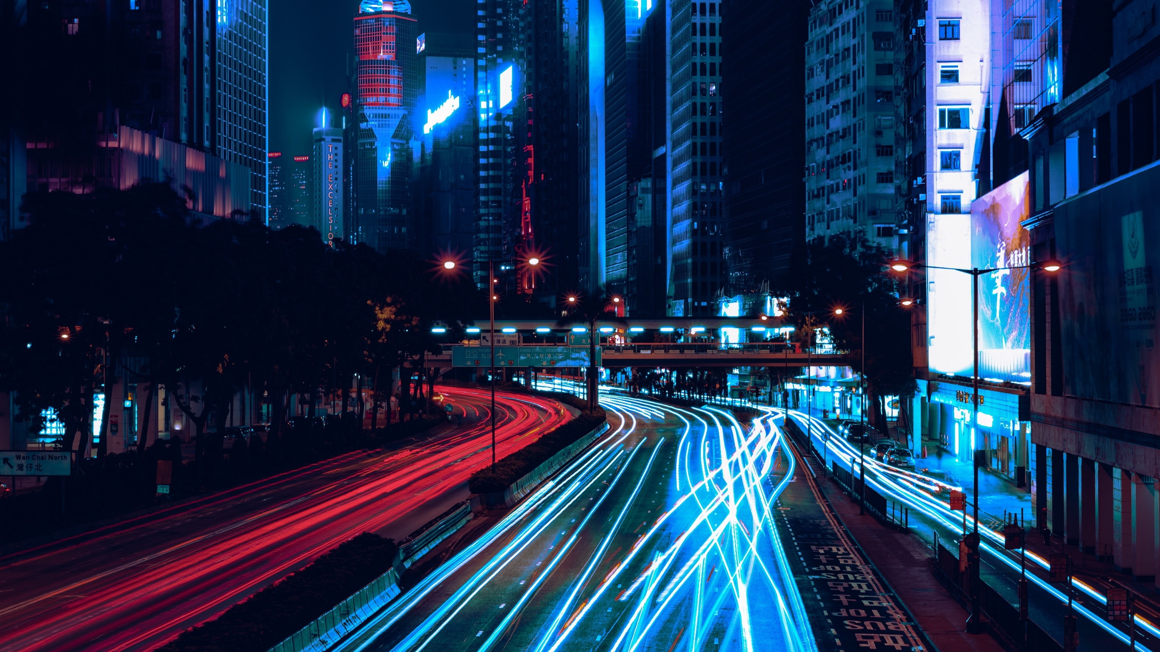 light, light trails, city lights, 4K, long exposure, traffic, night, infrastructure, photography, long exposure photography, road, HD Wallpaper
