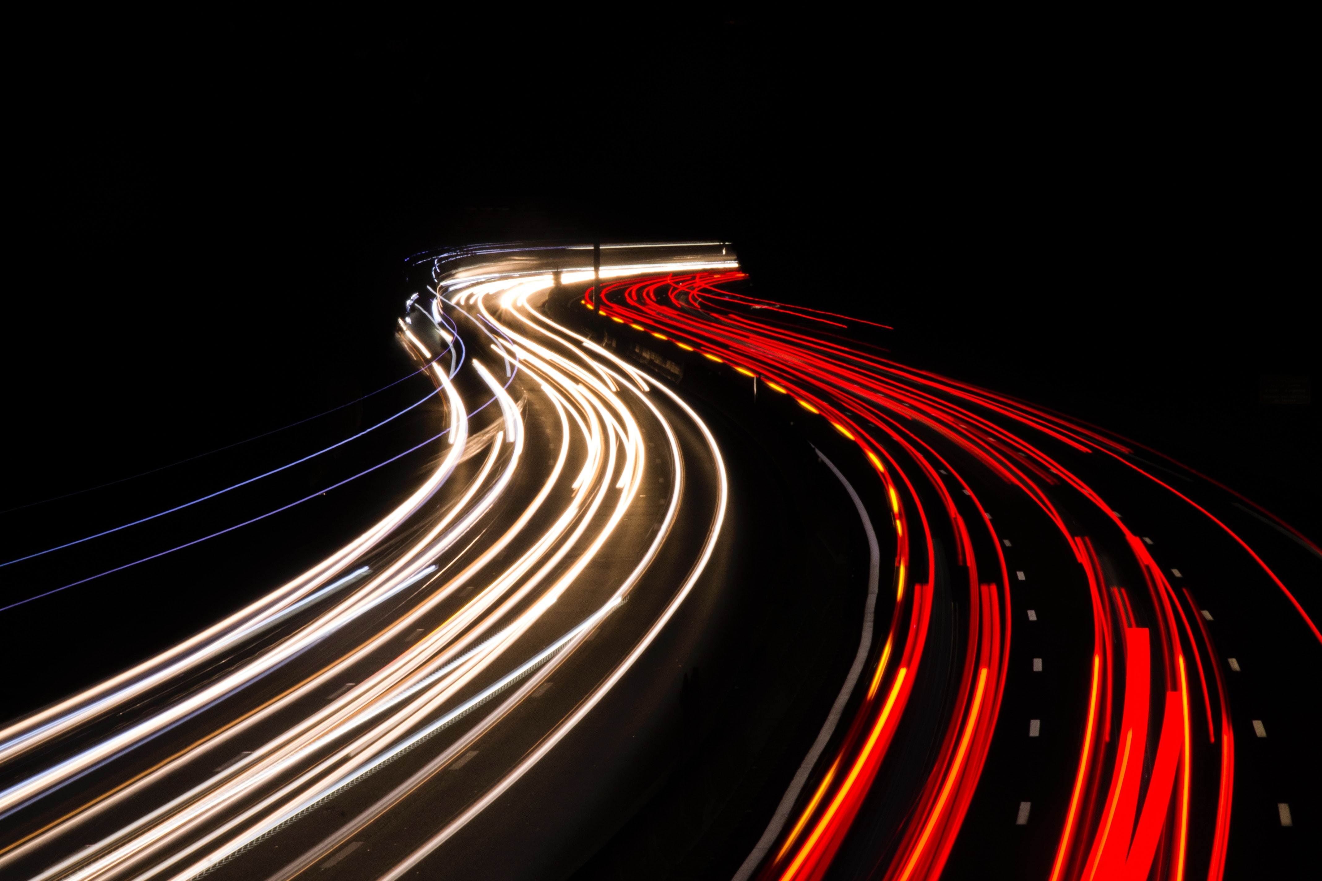 curve, transportation, traffic, light - natural phenomenon, lighting equipment, car, glowing, light, blurred motion, multiple lane highway, highway, long exposure, HD Wallpaper