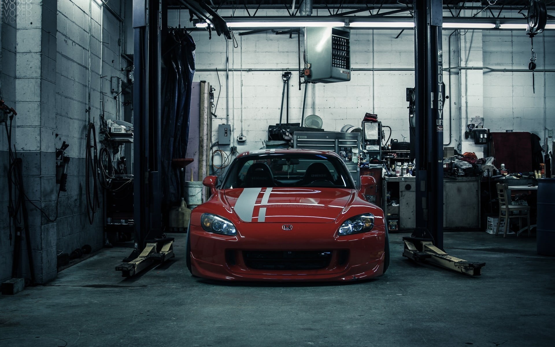 architectural column, land vehicle, red, 1080P, industry, transportation, architecture, car, mazda, building, garage, motor vehicle, sign, mode of transportation, HD Wallpaper