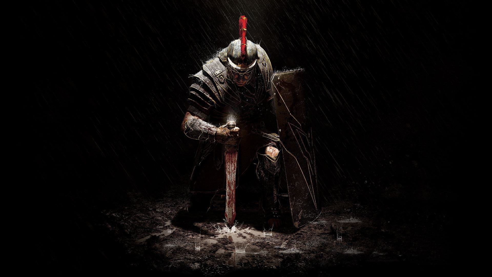 no people, black background, nature, water, video games, Ryse: Son of Rome, 1080P, sword, Ryse, darkroom, Rome, dark, sculpture, blood, digital composite, HD Wallpaper