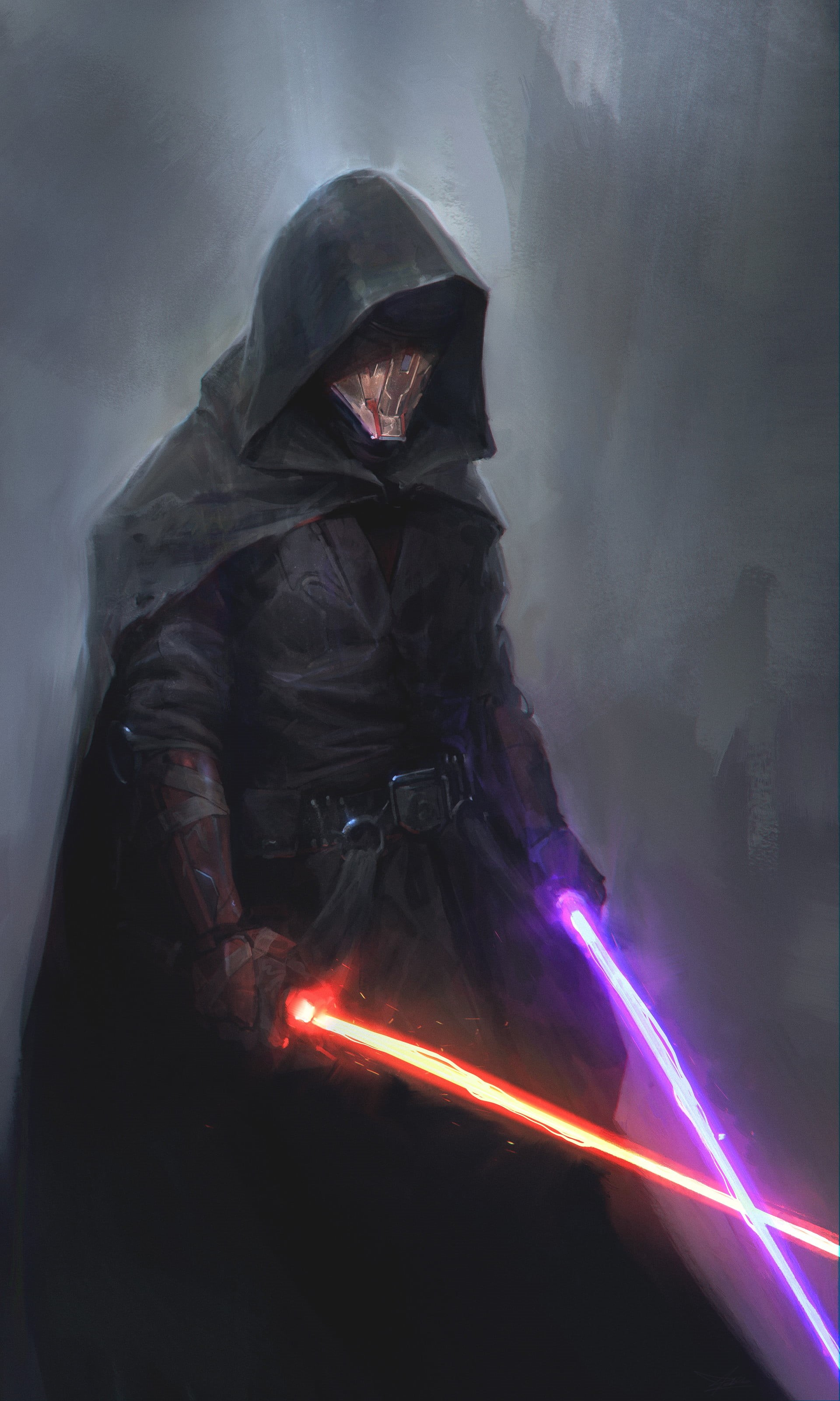 portrait display, artwork, 2K, laser swords, Darth Revan, Star Wars, lightsaber, science fiction, digital art, Revan, Phone HD Wallpaper