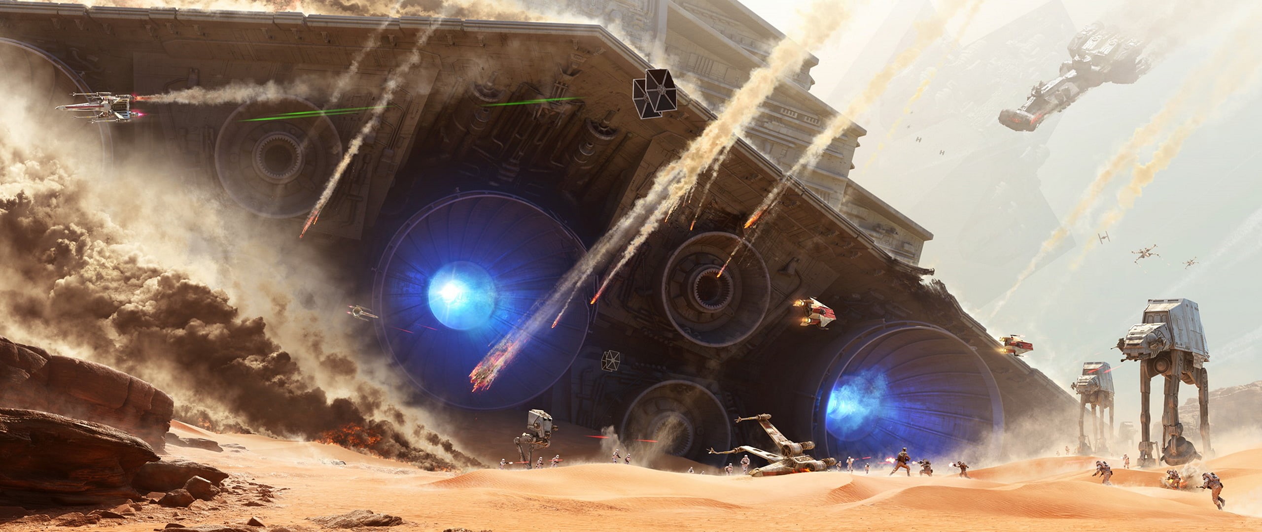 road, 2K, panoramic, wars, land, dust, real people, men, spacecraft, transportation, illuminated, Star Wars, blurred motion, lens flare, outdoors, nature, HD Wallpaper