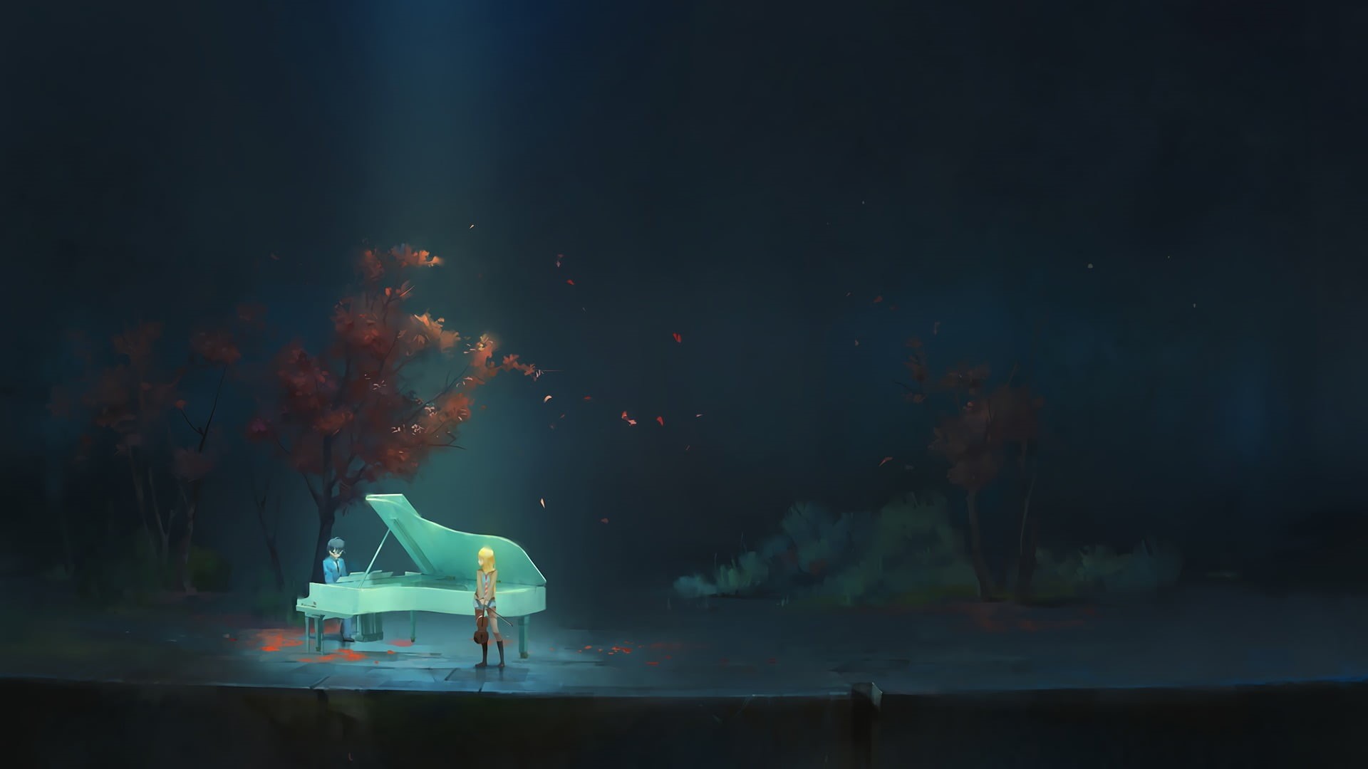 1080P, plant, Miyazono Kaori, nature, night, april, animal representation, long exposure, motion, blurred motion, Arima Kousei, water, anime, waterfront, HD Wallpaper
