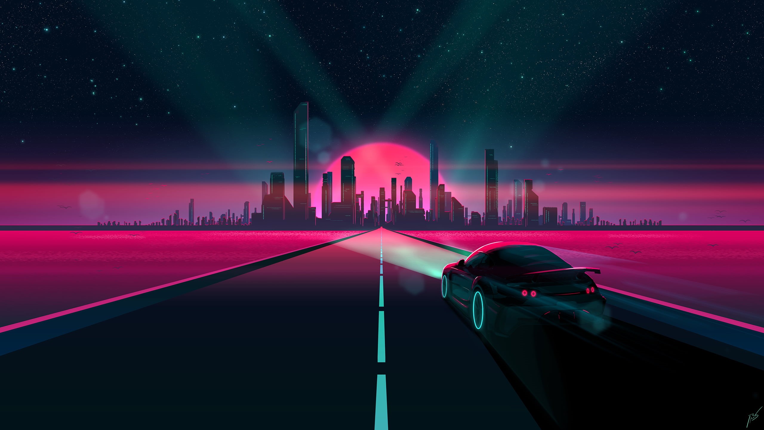 Retro style, synthwave, digital art, 1980s, pastel, JoeyJazz, futuristic, science fiction, 2K, HD Wallpaper