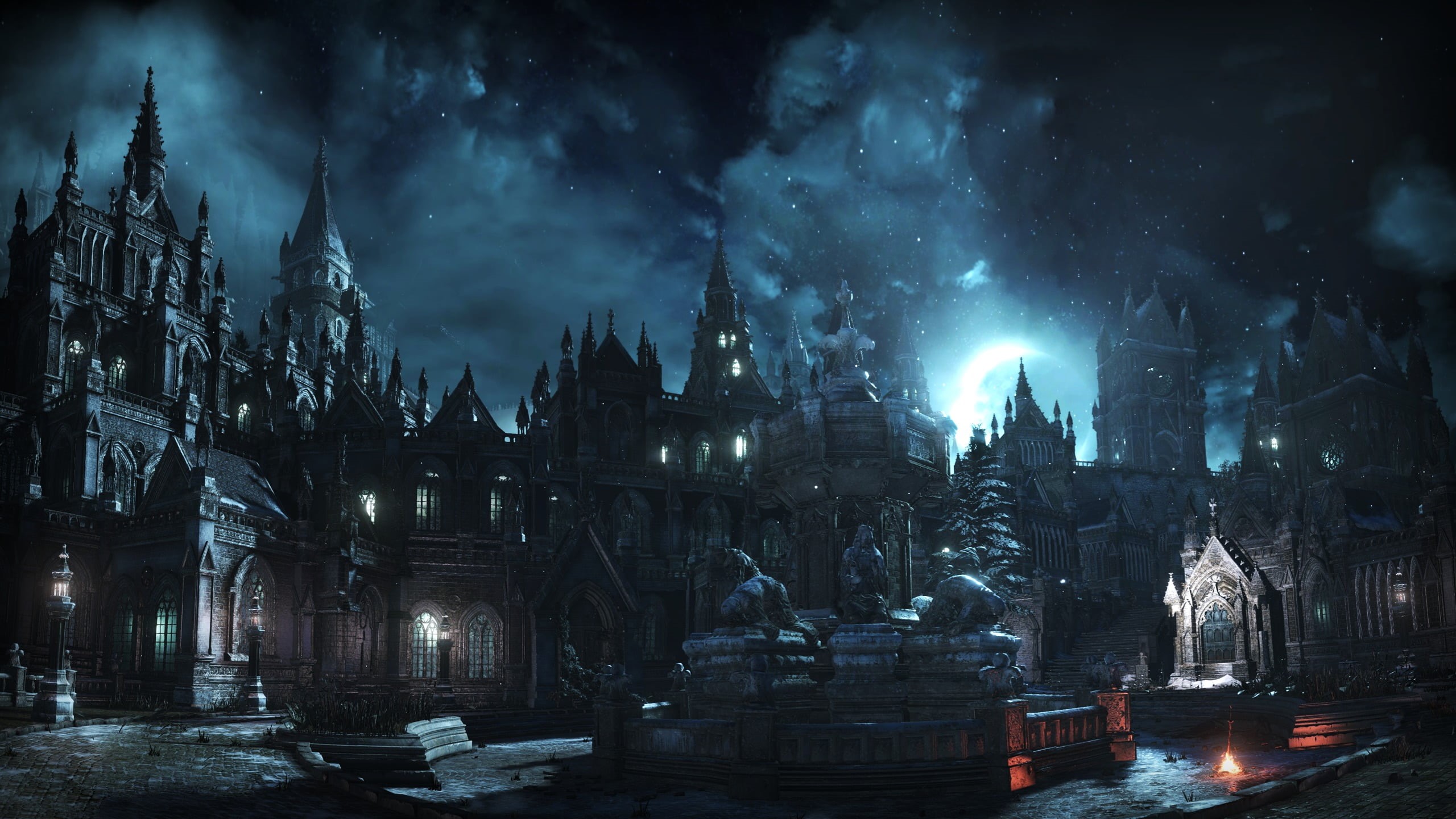 architecture, illustration, city, dark, transportation, night, illuminated, nature, Irithyll, building exterior, water, rain, video games, motor vehicle, HD Wallpaper