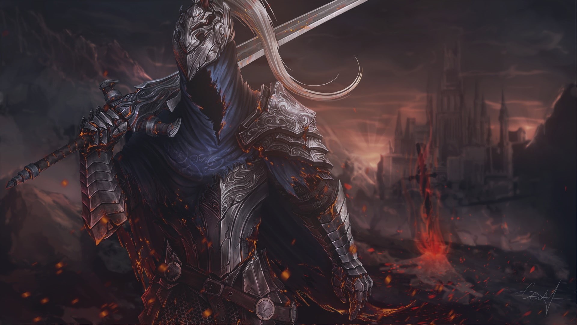 Video Game Art, Dark Souls, video games, fan art, fantasy art, dark fantasy, 1080P, Artorias the Abysswalker, HD Wallpaper
