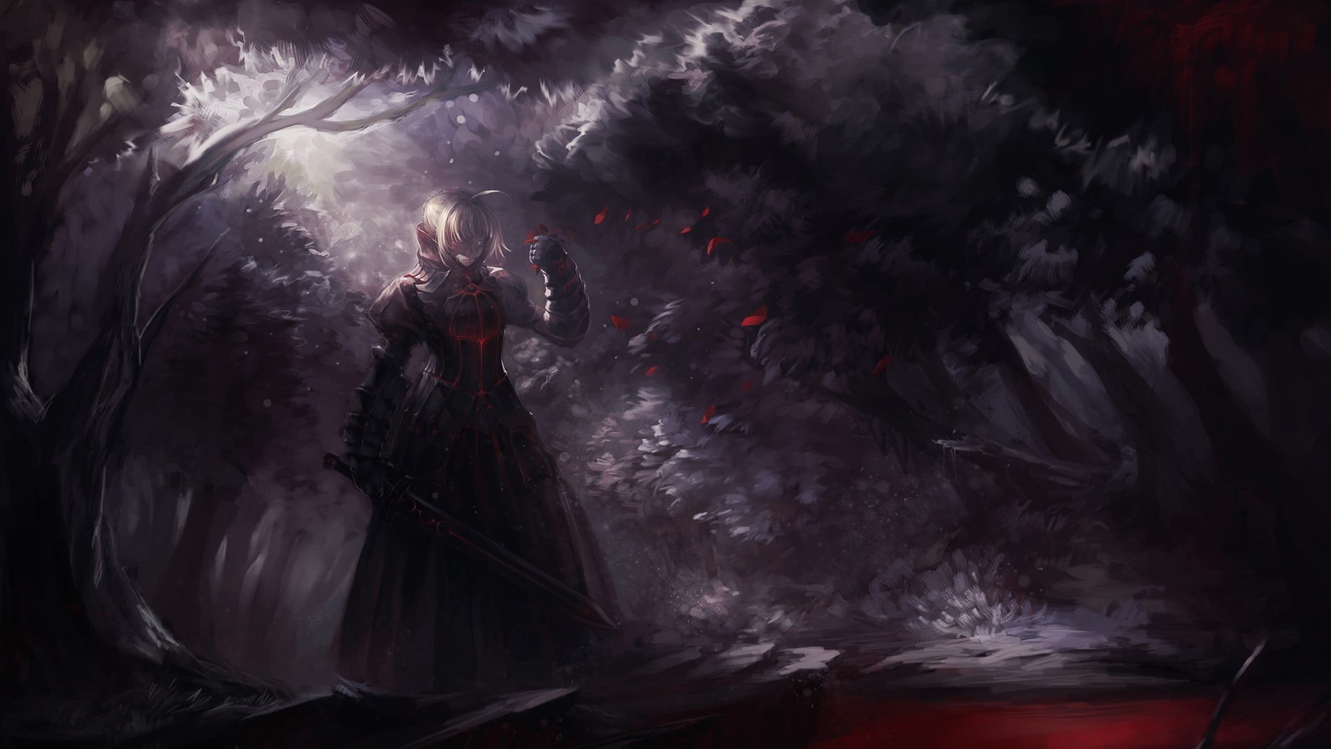 power in nature, illustration, Fate Series, long exposure, celebration, arts culture and entertainment, nature, anime, night, Fate/Stay Night, water, Saber Alter, HD Wallpaper