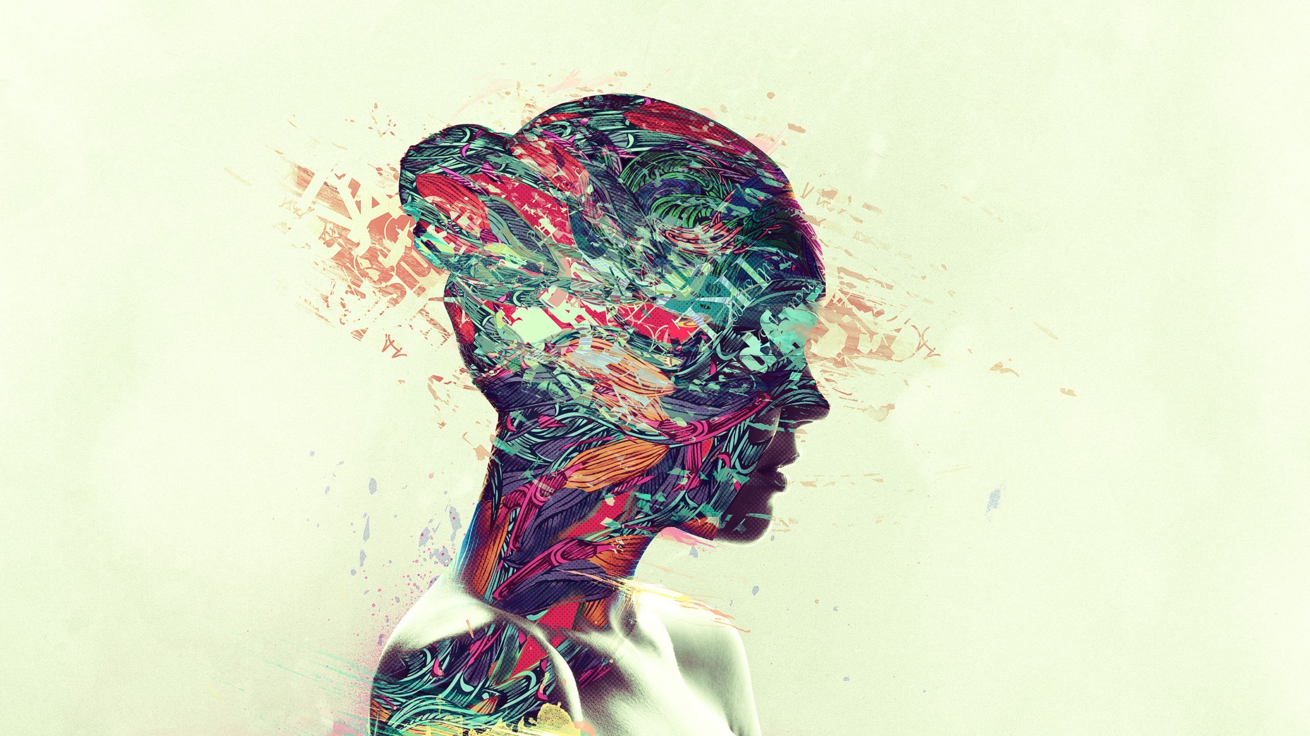 green color, wall - building feature, studio shot, color, double exposure, females, simple background, woman, illustration, multicolored, art and craft, HD Wallpaper