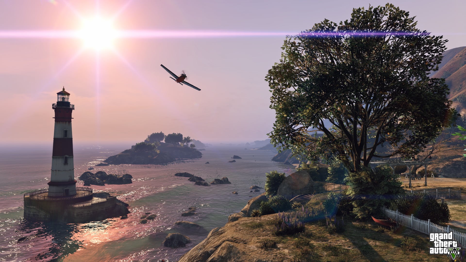 landscape, building exterior, dusk, Grand Theft Auto V, blue, lens flare, vertebrate, sunset, guidance, famous Place, animal wildlife, gta 5, built structure, HD Wallpaper