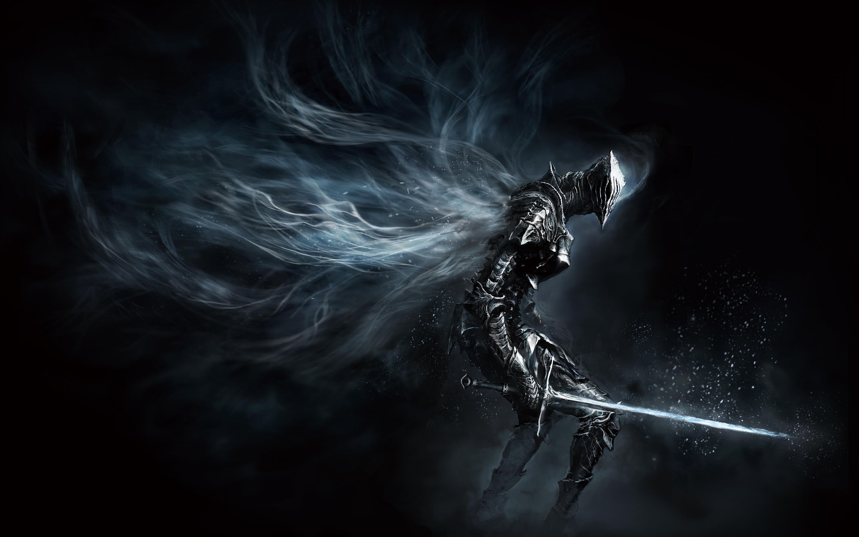 nature, mystery, studio shot, holding, concept art, fear, close-up, spooky, night, sword, motion, indoors, illustration, no people, armor, Dark Souls, robot, HD Wallpaper