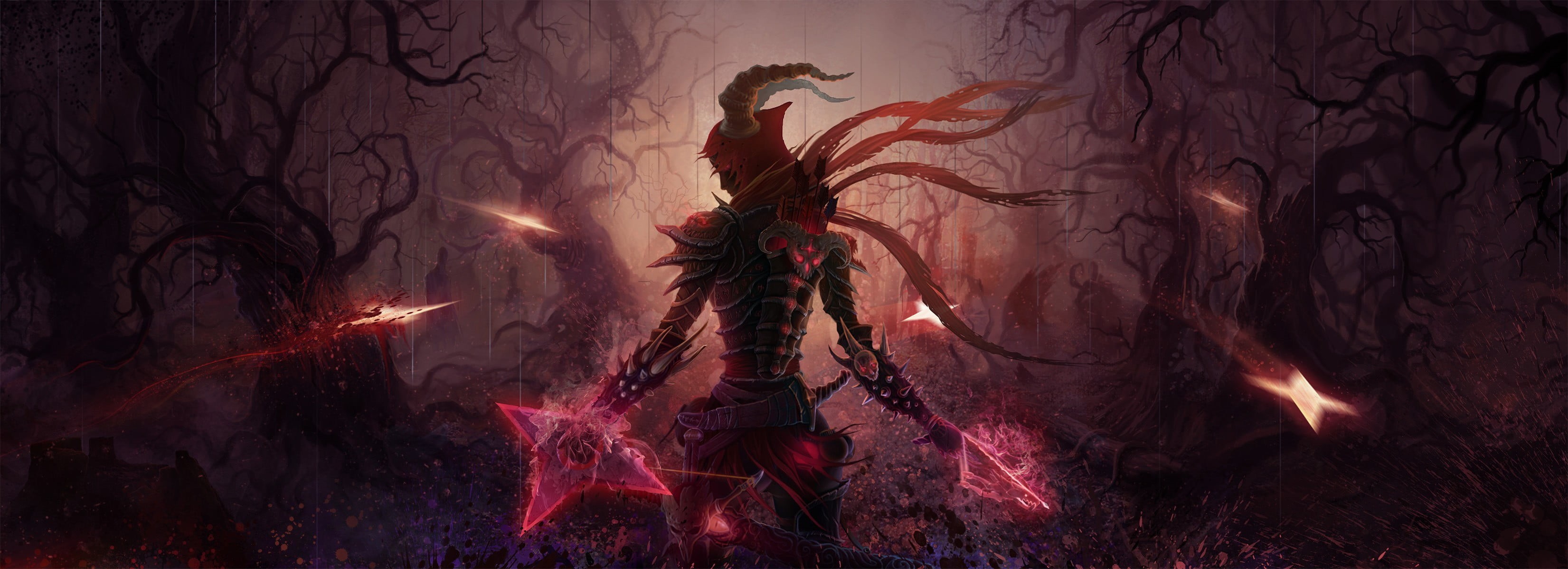 armor, nature, hairstyle, tree, Diablo, arts culture and entertainment, digital art, fire - natural phenomenon, traditional festival, shuriken, Diablo III, HD Wallpaper