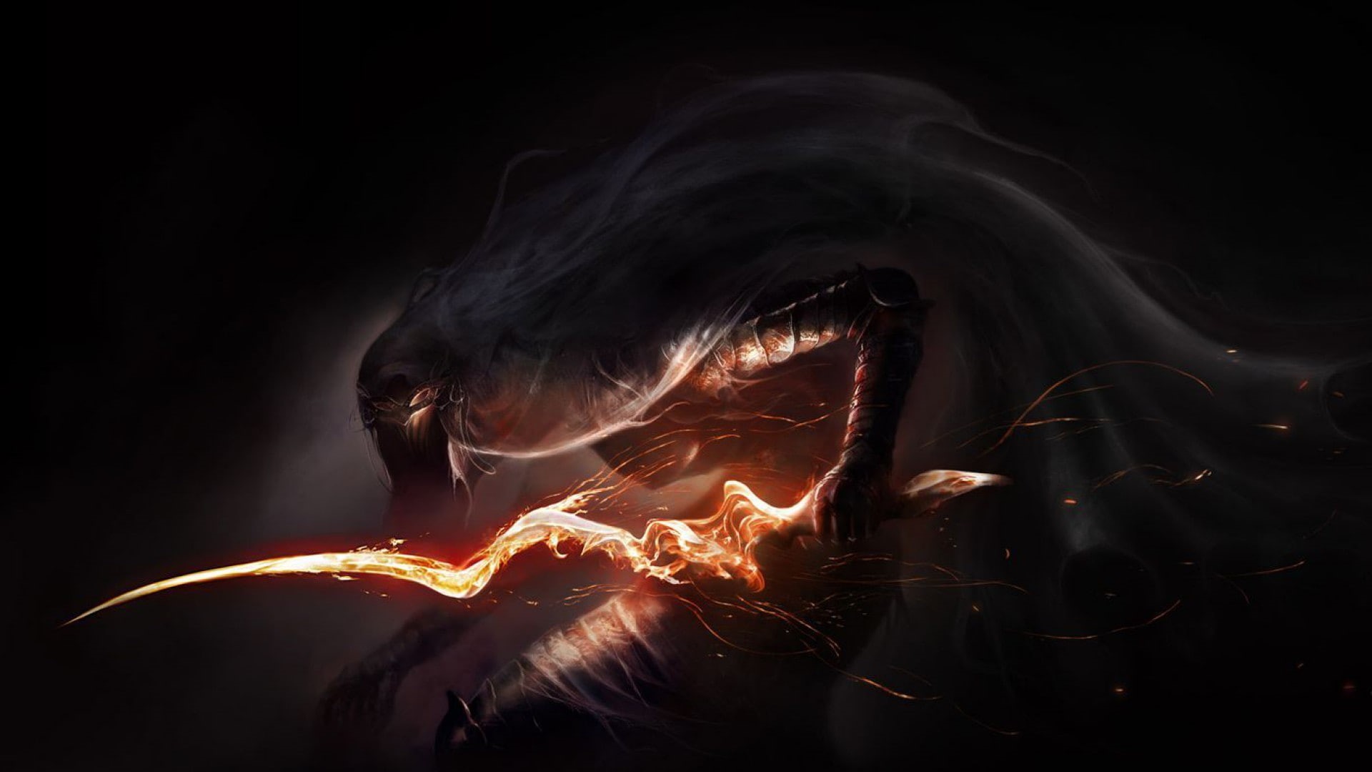 sword, video games, artwork, Dancer of the Boreal Valley, fire, Dark Souls III, Gothic, 1080P, dark, Dark Souls, knight, HD Wallpaper