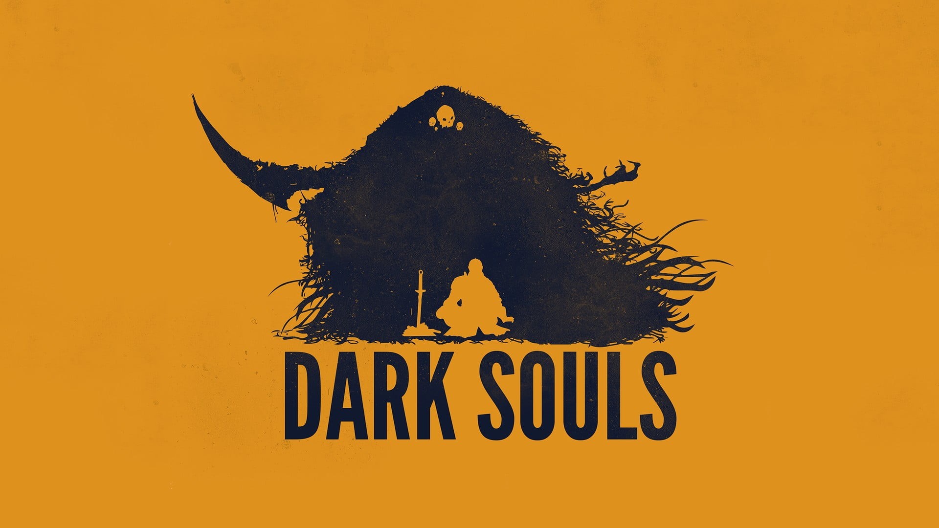 spooky, 1080P, close-up, digital, vector, domestic animals, Dark Souls, domestic, dark, label, silhouette, yellow, abstract, animal themes, HD Wallpaper